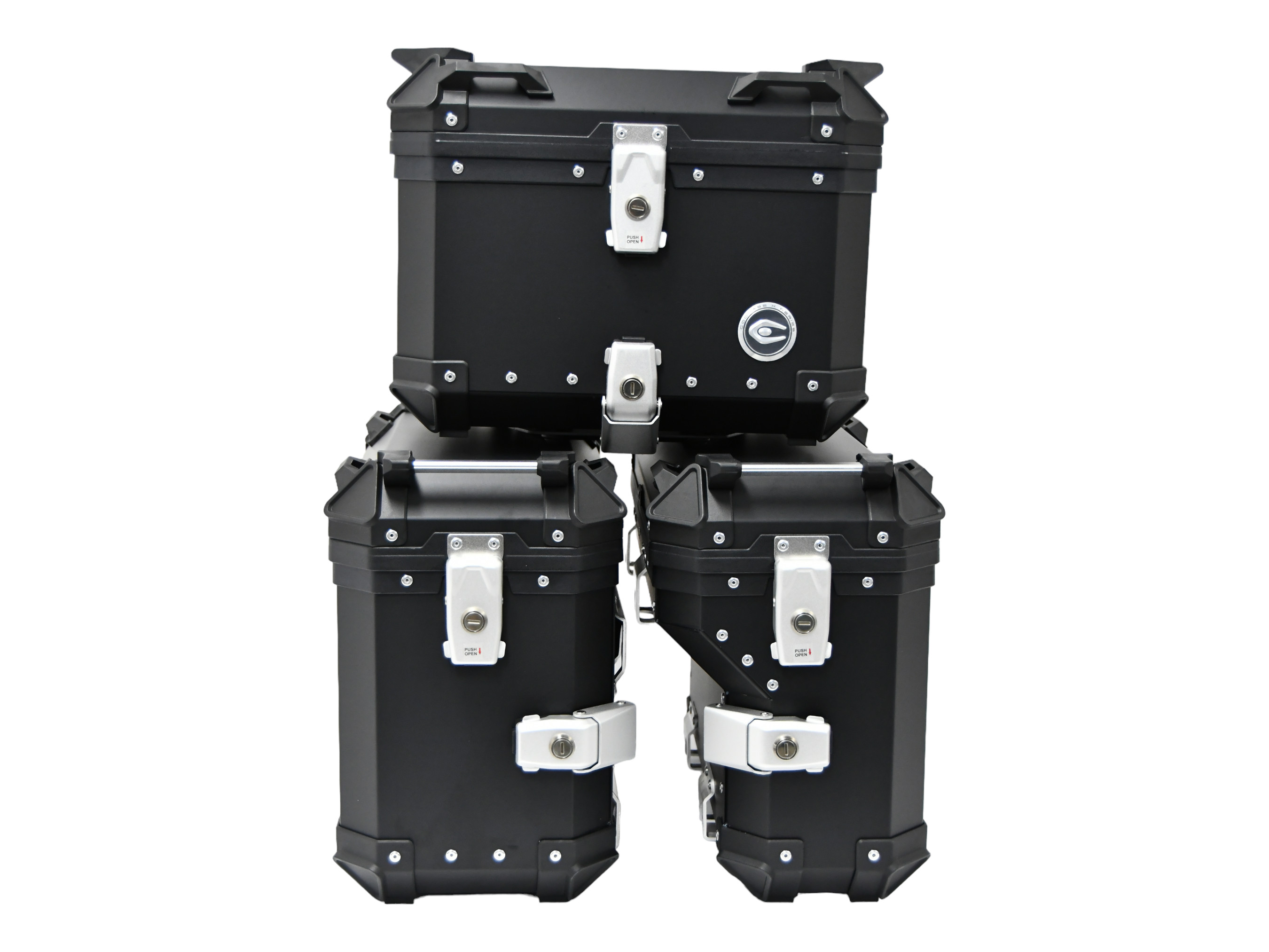 ZESTAW 3 KUFRÓW ALUMINIOWYCH (30L ASYMETRYCZNY + 36L + 45L) COOCASE CZARNY Z TORBĄ WEWNĘTRZNĄ