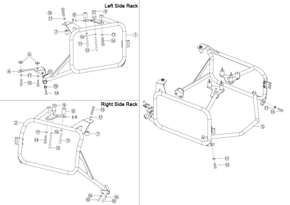 ZESTAW STELAŻY KUFER CENTRALNY + BOCZNE COOCASE HONDA AFRICA TWIN 1100 2020-2025 PRAWY KUFER ASYMETRYCZNY