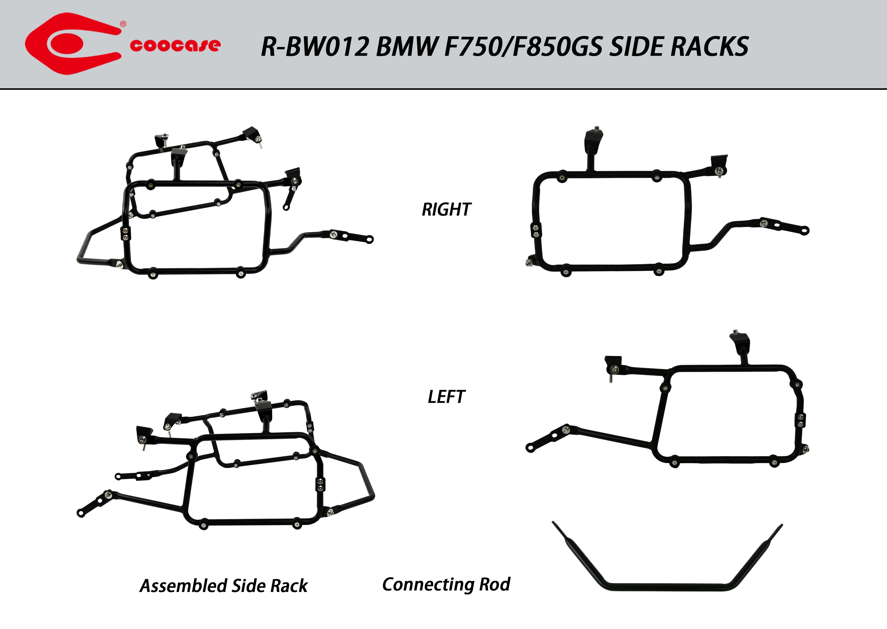 ZESTAW STELAŻY KUFER CENTRALNY + BOCZNE COOCASE BMW F750/F850GS 2021-2023 KUFRY BOCZNE ASYMETRYCZNE