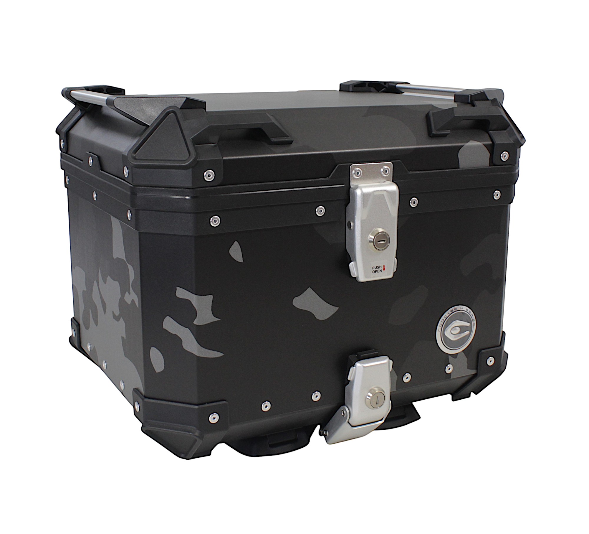ZESTAW 3 KUFRÓW ALUMINIOWYCH (2X36L SYMETRYCZNE + 45L) COOCASE SZARY CAMO Z TORBĄ WEWNĘTRZNĄ