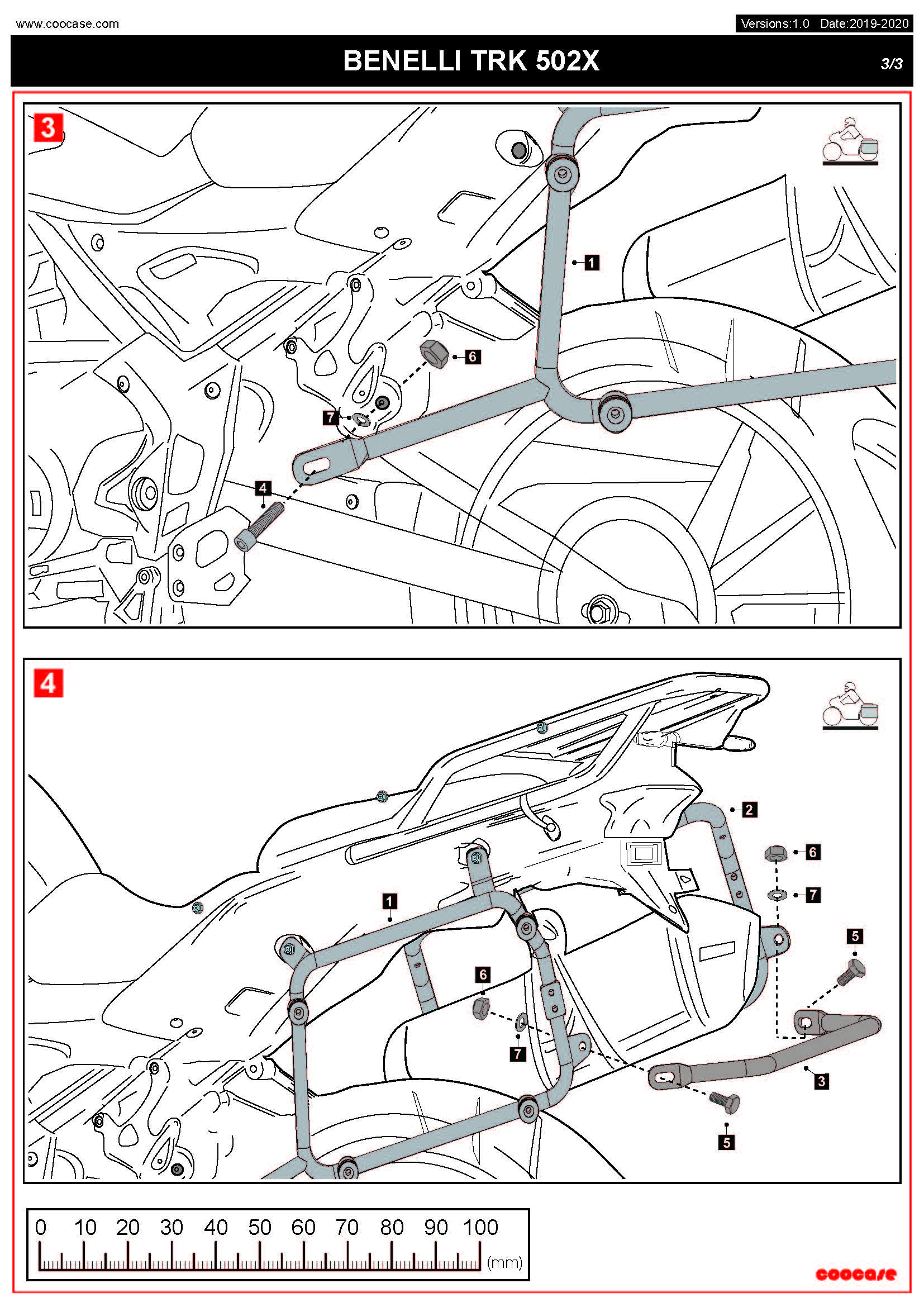 ZESTAW STELAŻY KUFER CENTRALNY + BOCZNE COOCASE BENELLI TRK-502X 2018-2021 PRAWY KUFER ASYMETRYCZNY