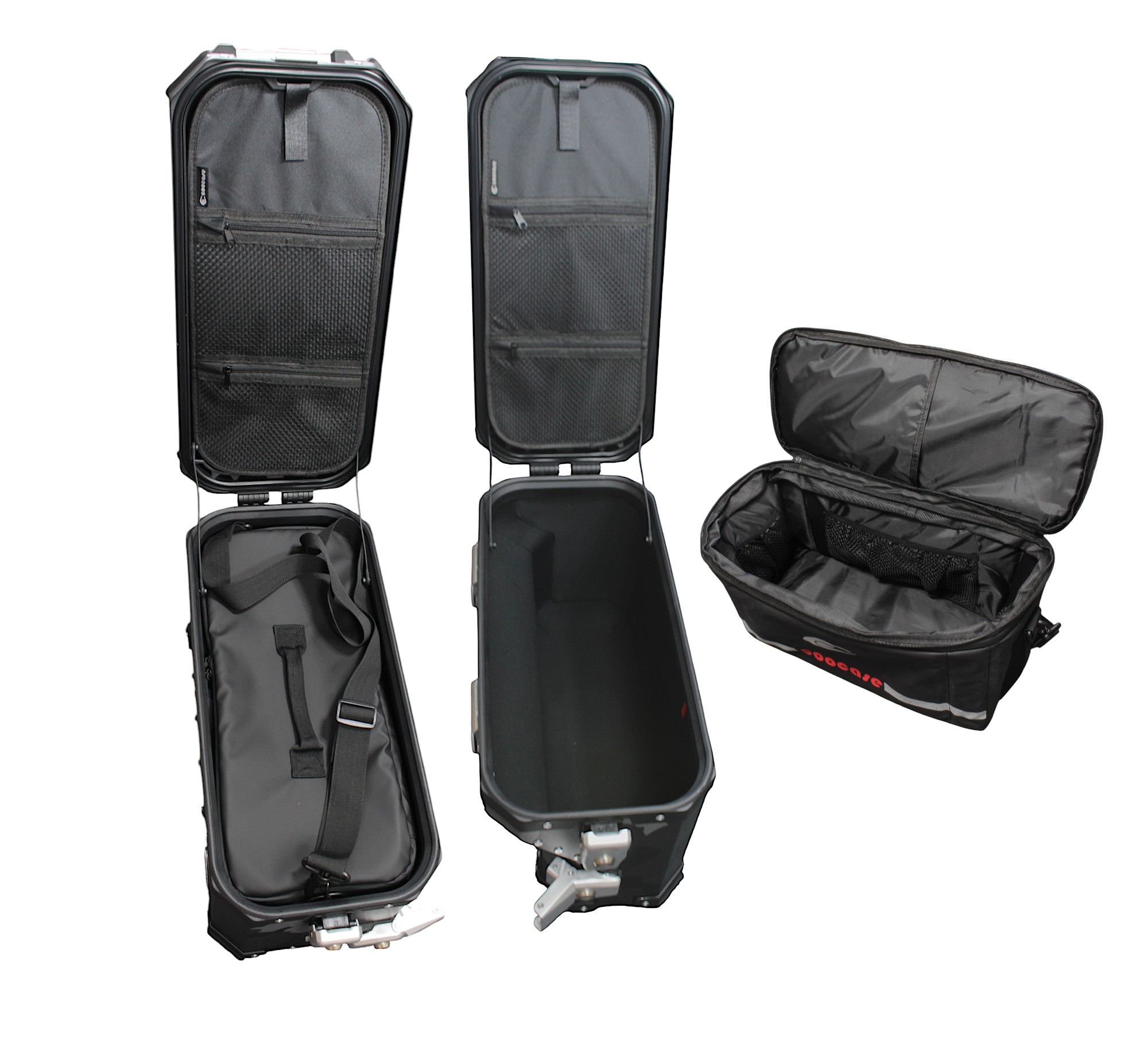 ZESTAW 3 KUFRÓW ALUMINIOWYCH (30L ASYMETRYCZNY + 36L + 45L) COOCASE SZARY CAMO Z TORBĄ WEWNĘTRZNĄ