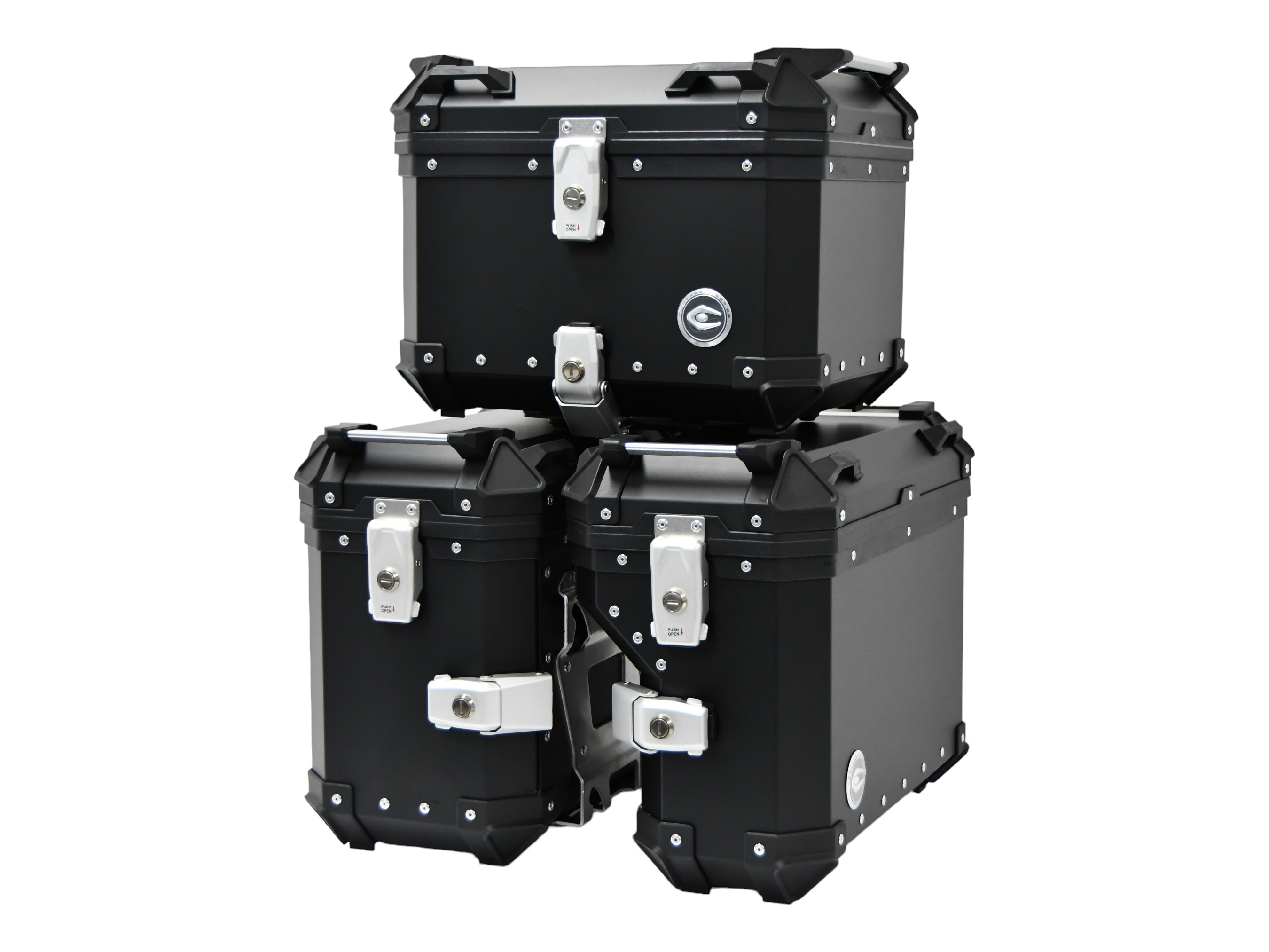 ZESTAW 3 KUFRÓW ALUMINIOWYCH (30L ASYMETRYCZNY + 36L + 45L) COOCASE CZARNY Z TORBĄ WEWNĘTRZNĄ