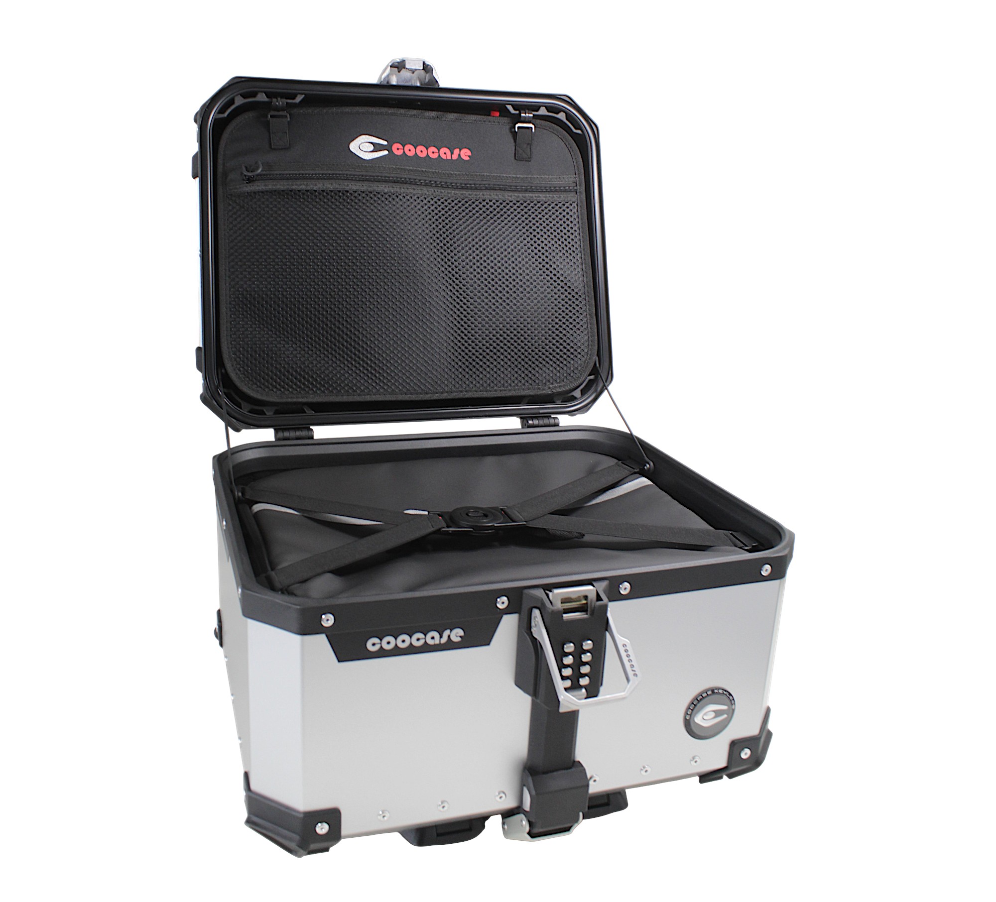 KUFER CENTRALNY ALUMINIOWY COOCASE 55L KEYLESS SREBRNY