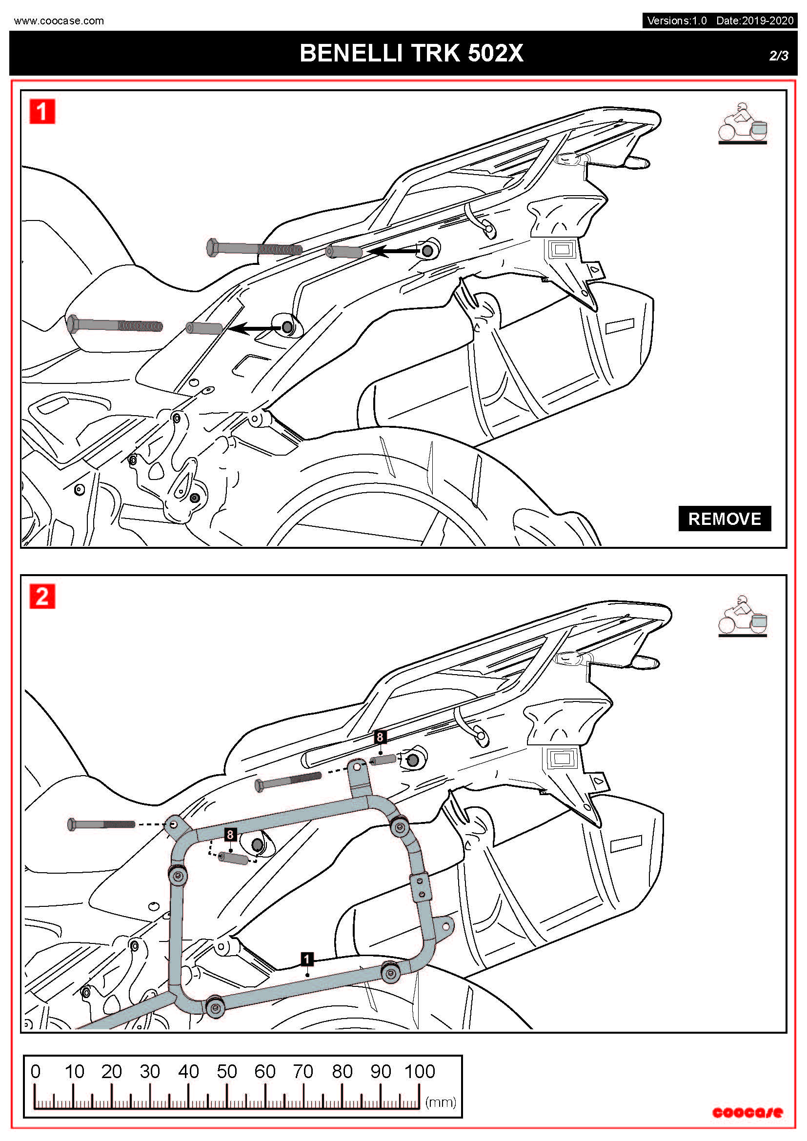 ZESTAW STELAŻY KUFER CENTRALNY + BOCZNE COOCASE BENELLI TRK-502X 2018-2021 PRAWY KUFER ASYMETRYCZNY