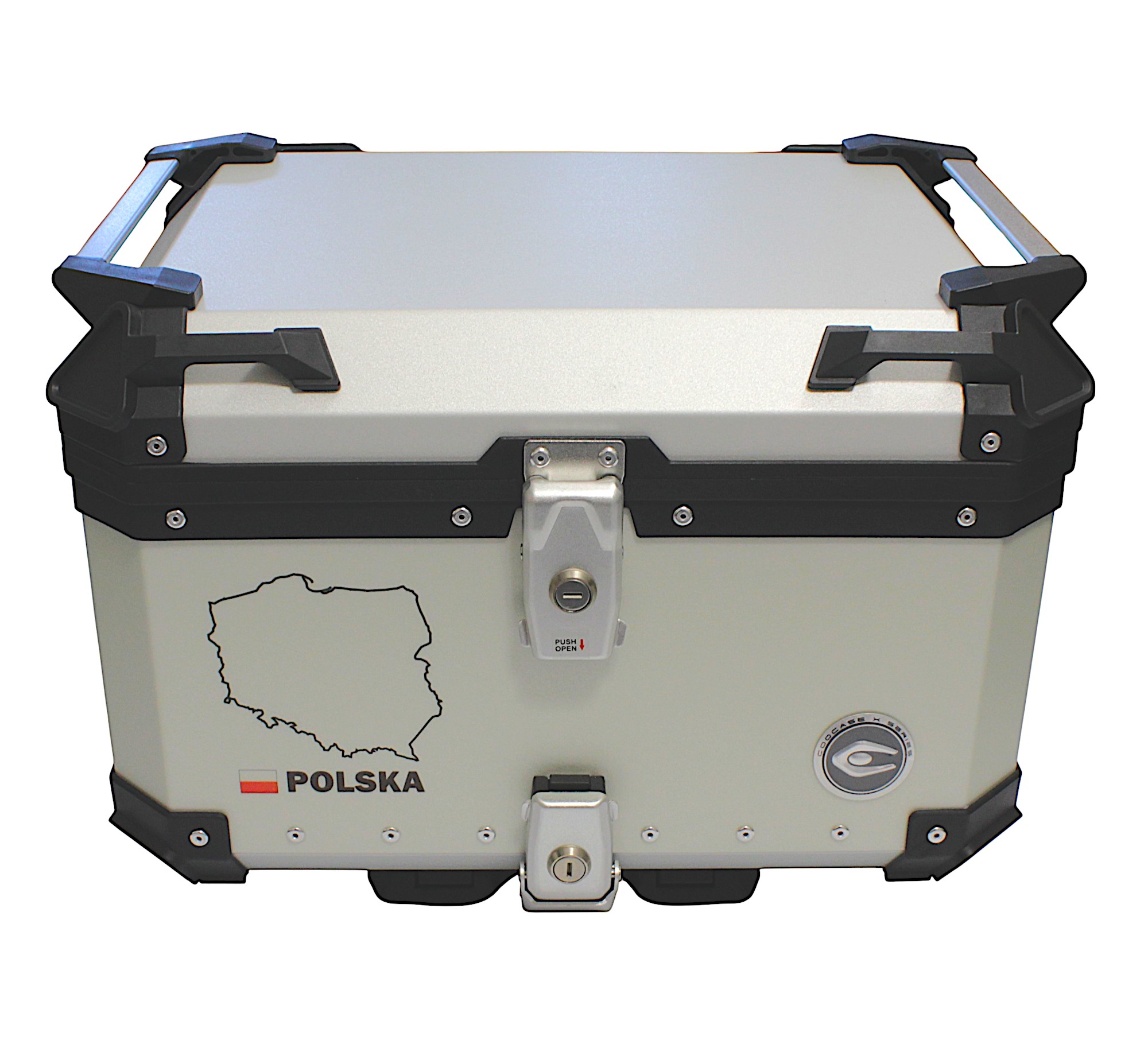 KUFER CENTRALNY ALUMINIOWY COOCASE 55L SREBRNY Z MAPĄ PL + TORBĄ WEWNĘTRZNĄ