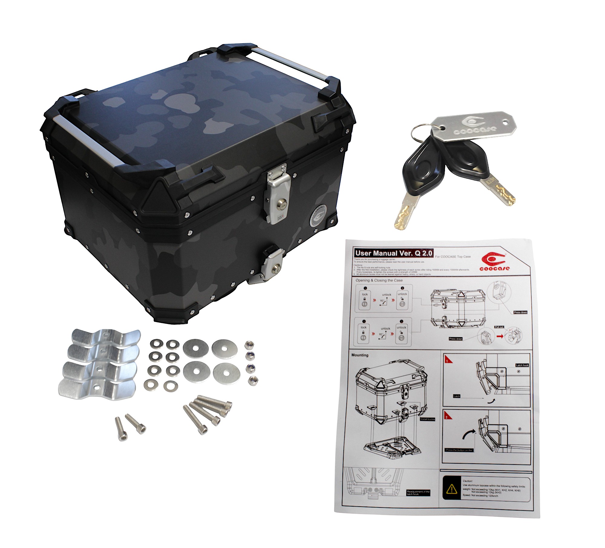 KUFER CENTRALNY ALUMINIOWY COOCASE 55L SZARY CAMO Z TORBĄ WEWNĘTRZNĄ