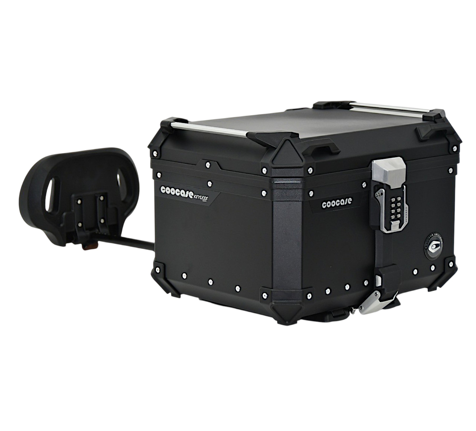 KUFER CENTRALNY ALUMINIOWY COOCASE 55L KEYLESS Z WYSUWANYM OPARCIEM CZARNY