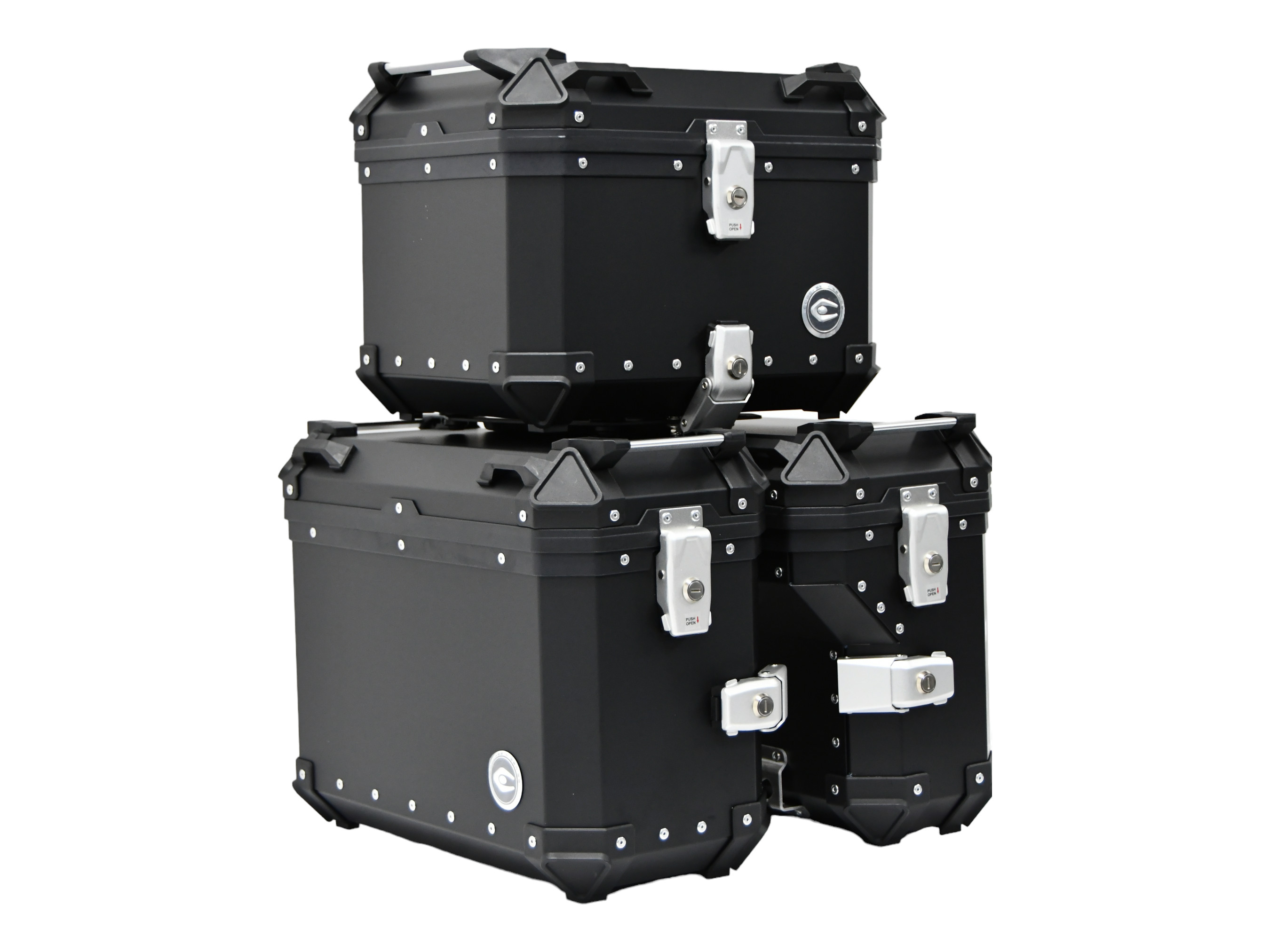 ZESTAW 3 KUFRÓW ALUMINIOWYCH (30L ASYMETRYCZNY + 36L + 45L) COOCASE CZARNY Z TORBĄ WEWNĘTRZNĄ