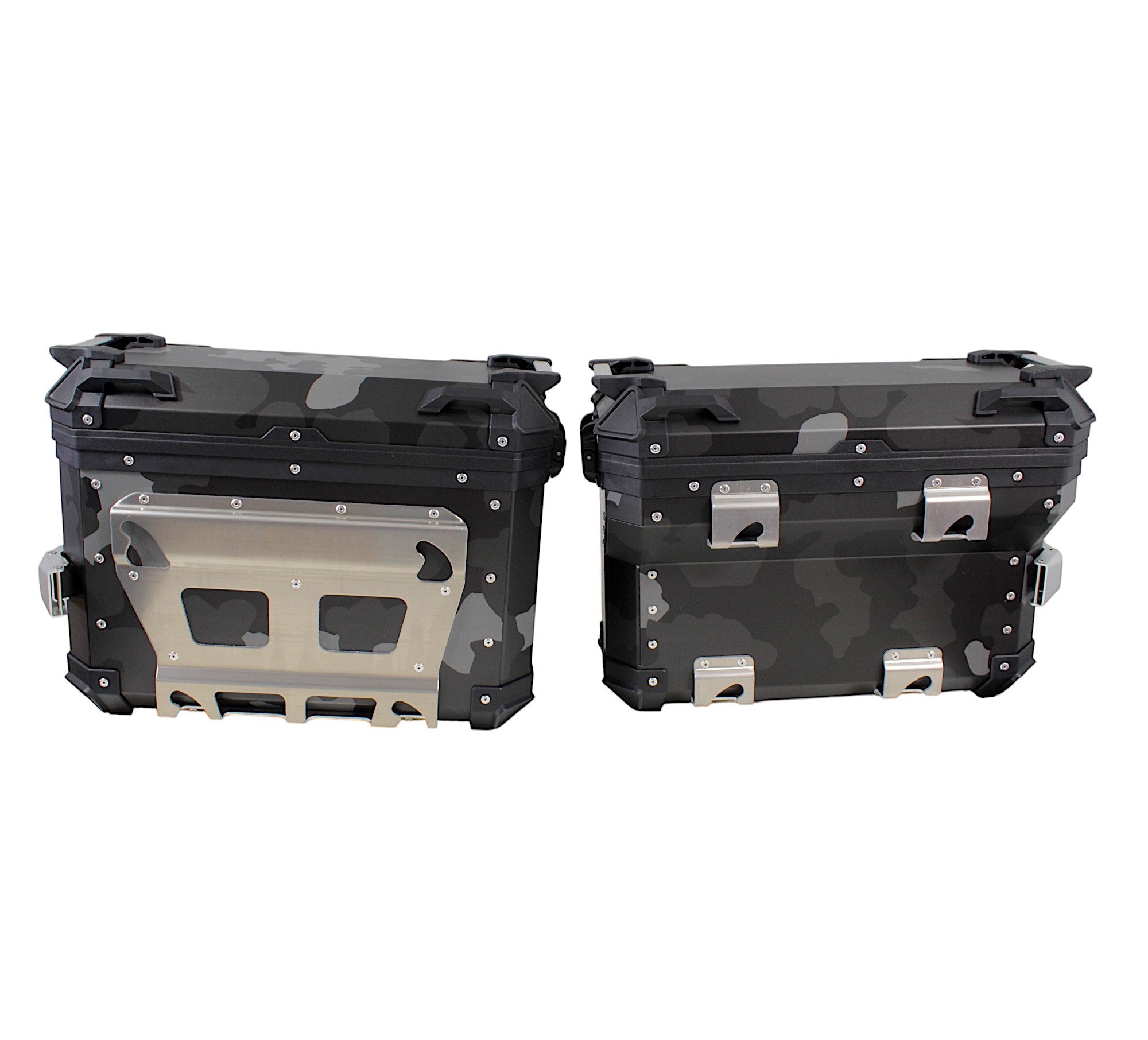 ZESTAW 3 KUFRÓW ALUMINIOWYCH (30L ASYMETRYCZNY + 36L + 45L) COOCASE SZARY CAMO Z TORBĄ WEWNĘTRZNĄ