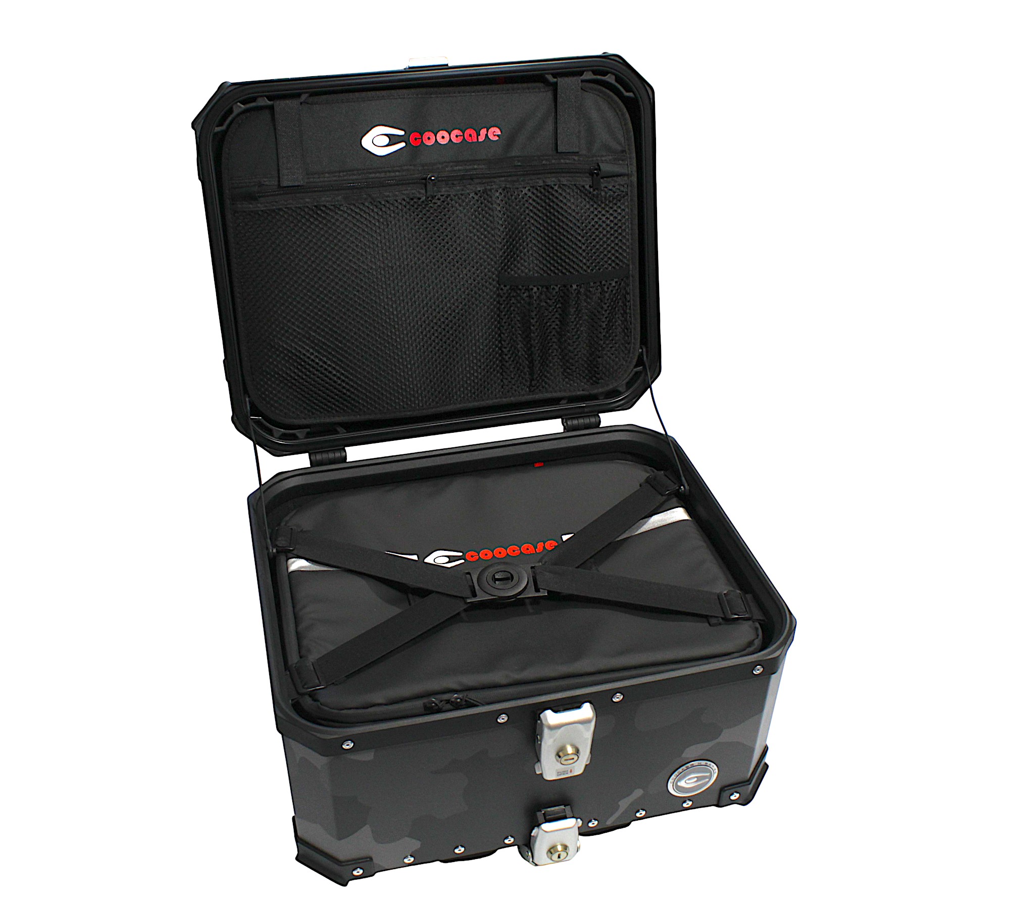 KUFER CENTRALNY ALUMINIOWY COOCASE 55L SZARY CAMO Z TORBĄ WEWNĘTRZNĄ