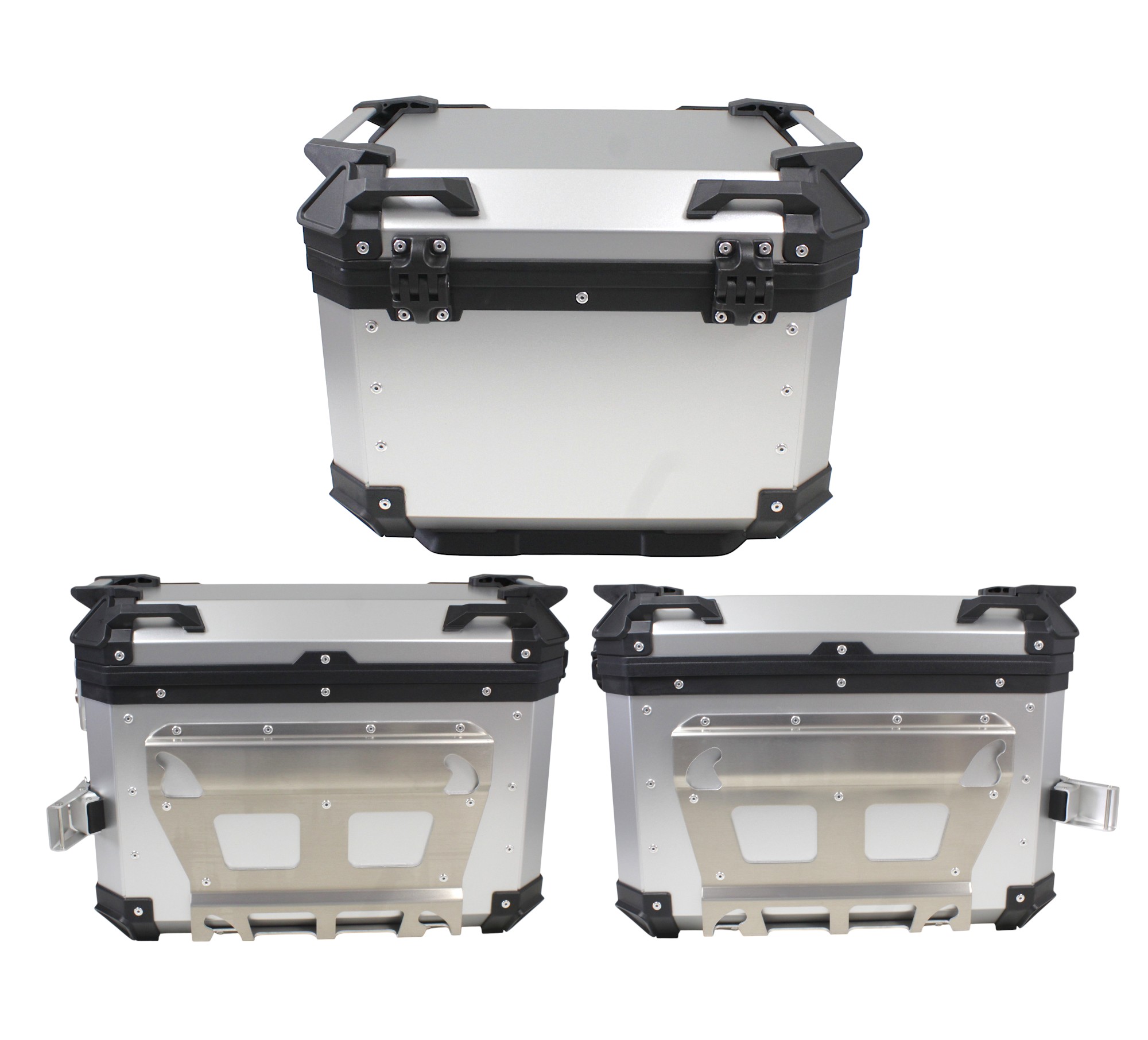 ZESTAW 3 KUFRÓW ALUMINIOWYCH (2X36L SYMETRYCZNE + 45L) COOCASE SREBRNY Z TORBĄ WEWNĘTRZNĄ