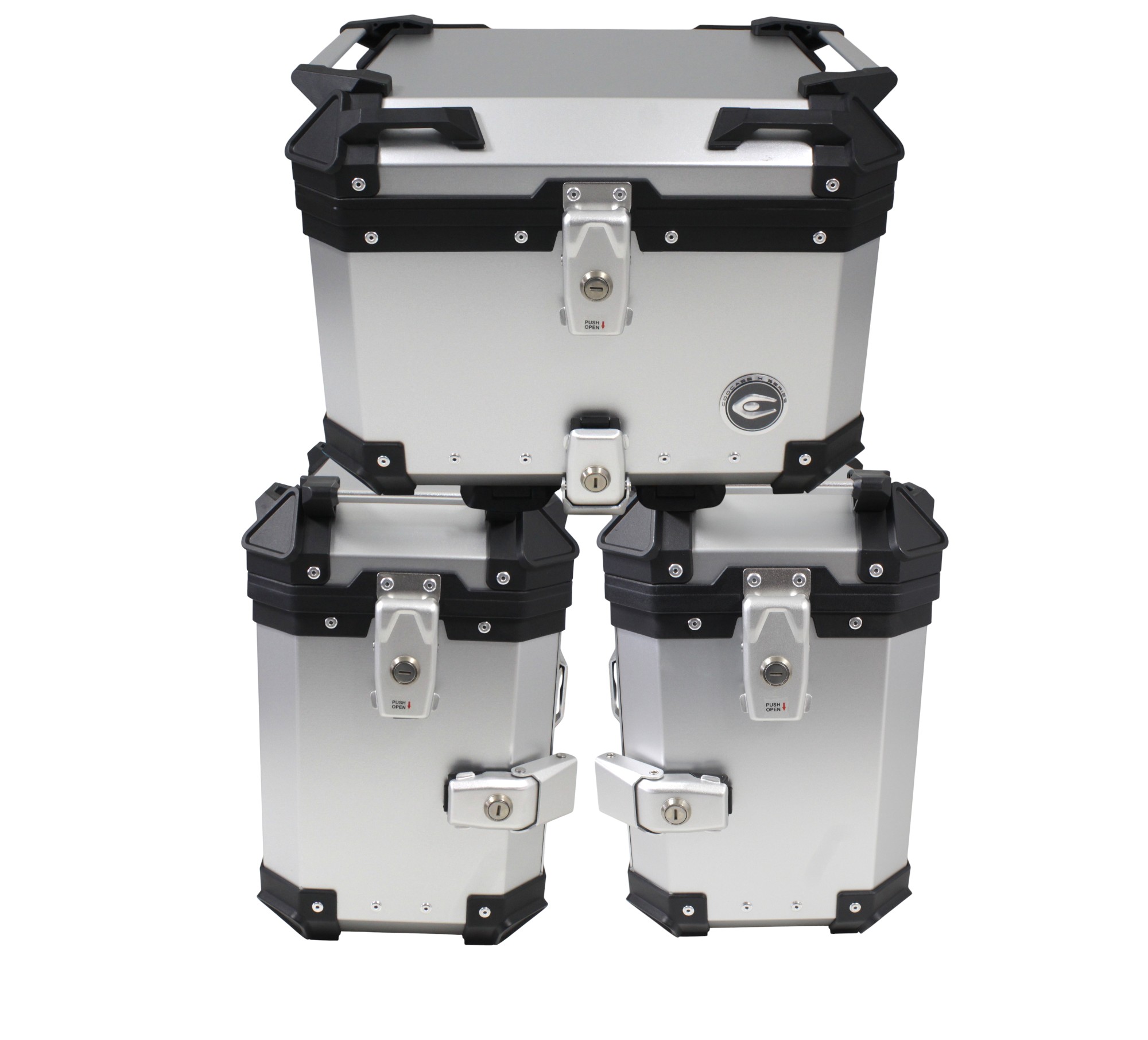 ZESTAW 3 KUFRÓW ALUMINIOWYCH (2X36L SYMETRYCZNE + 45L) COOCASE SREBRNY Z TORBĄ WEWNĘTRZNĄ