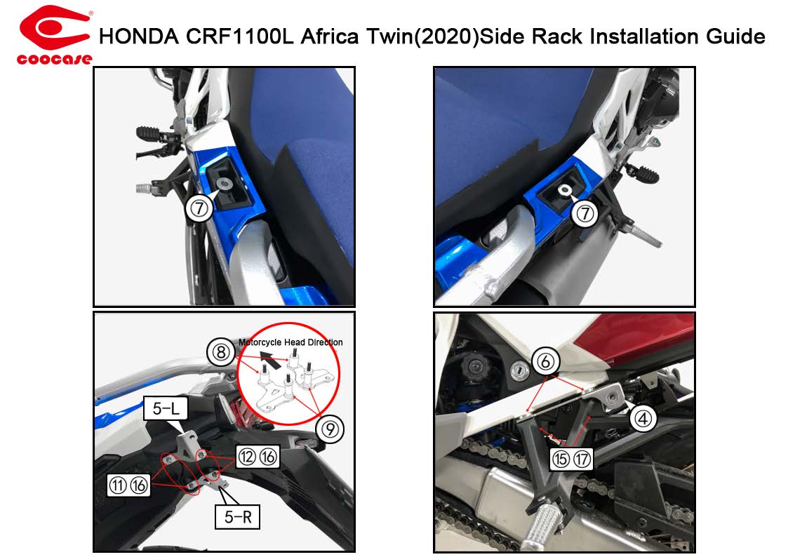 ZESTAW STELAŻY KUFER CENTRALNY + BOCZNE COOCASE HONDA AFRICA TWIN 1100 2020-2025 PRAWY KUFER ASYMETRYCZNY