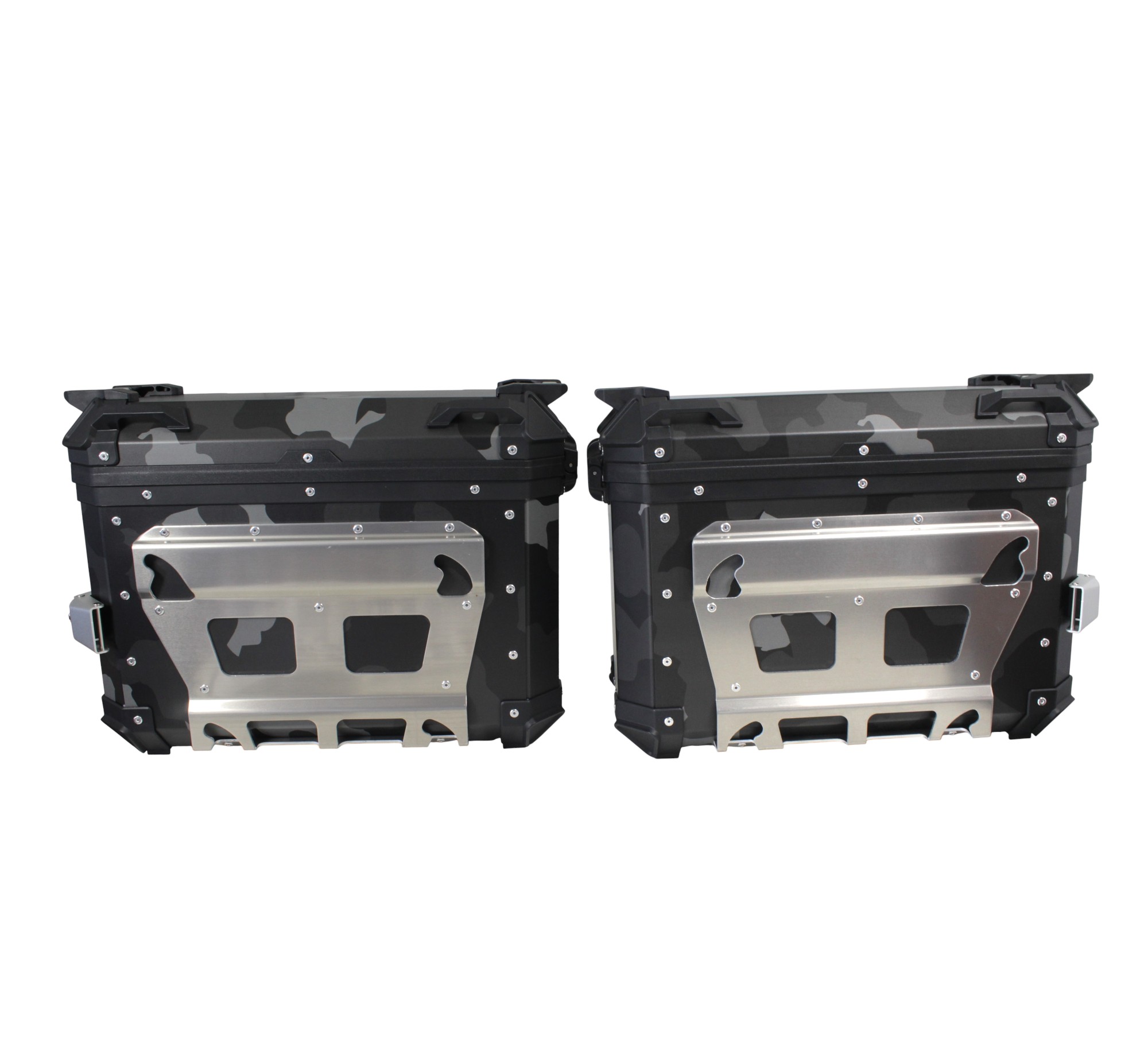 ZESTAW 3 KUFRÓW ALUMINIOWYCH (2X36L SYMETRYCZNE + 45L) COOCASE SZARY CAMO Z TORBĄ WEWNĘTRZNĄ