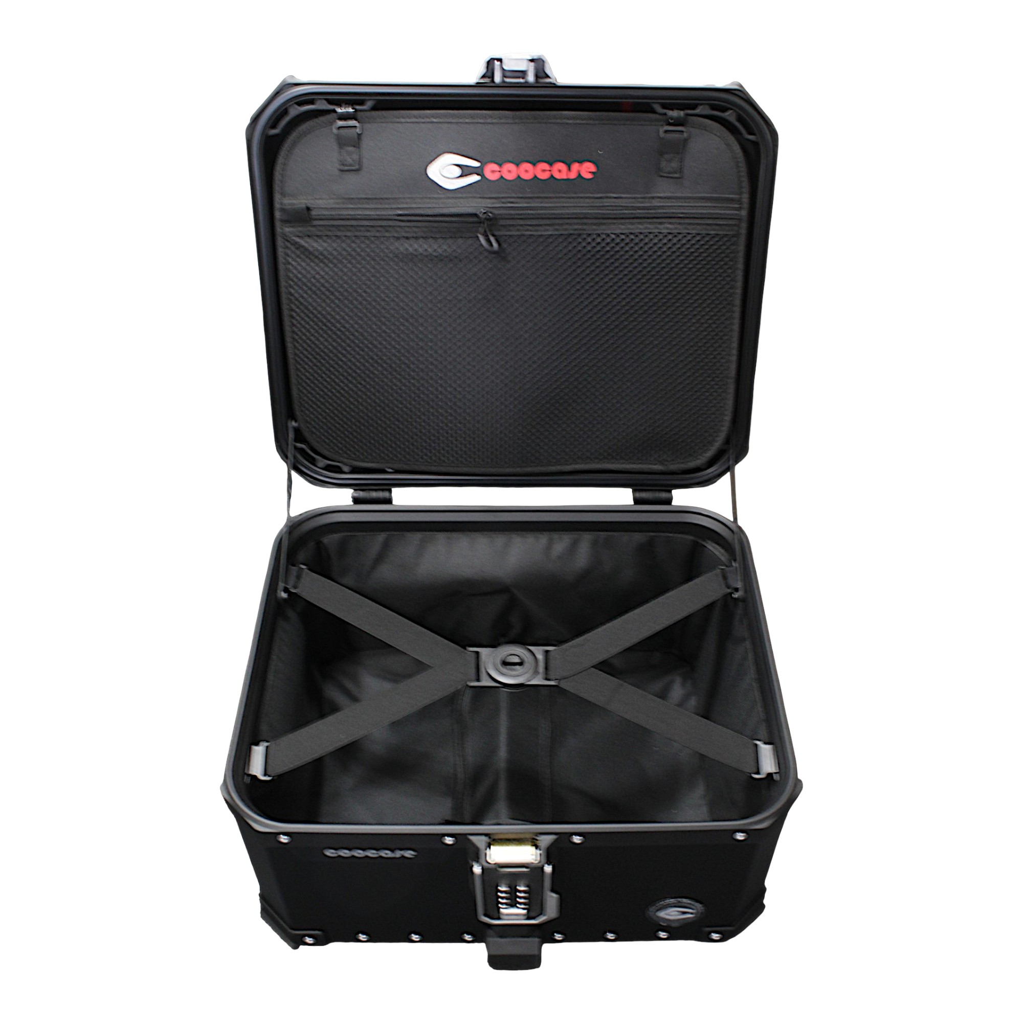 KUFER CENTRALNY ALUMINIOWY COOCASE 55L KEYLESS Z WYSUWANYM OPARCIEM CZARNY