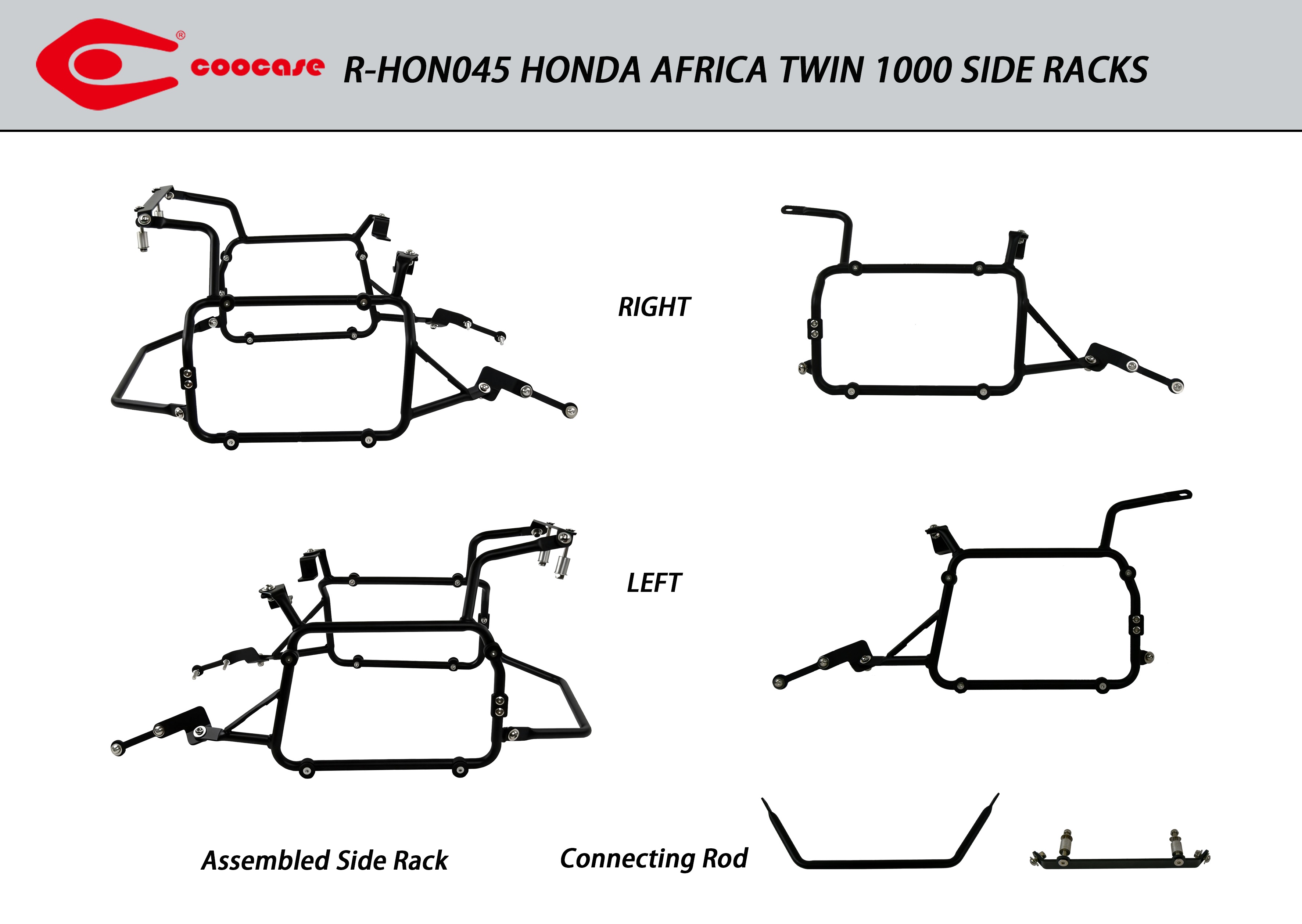 ZESTAW STELAŻY KUFER CENTRALNY + BOCZNE COOCASE HONDA AFRICA TWIN 1000 2016-2017 PRAWY KUFER ASYMETRYCZNY