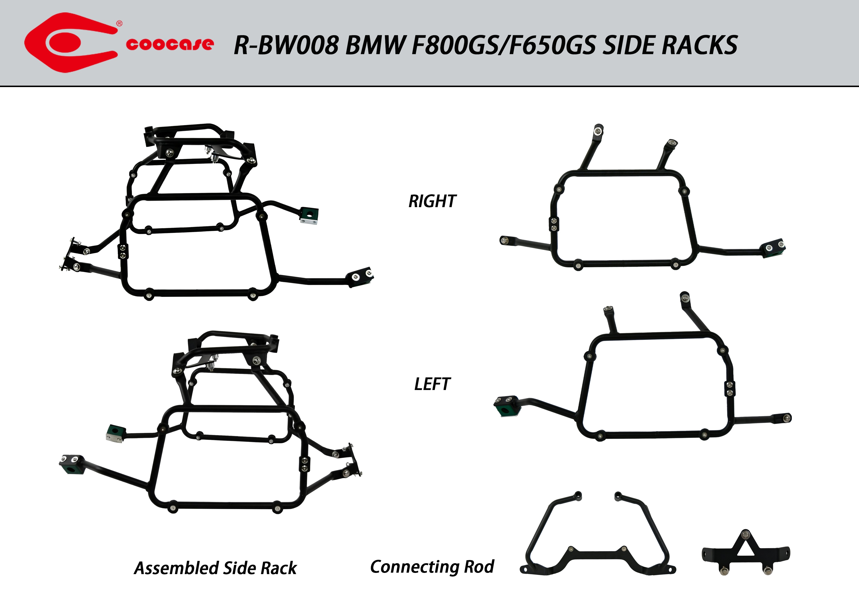 ZESTAW STELAŻY KUFER CENTRALNY + BOCZNE COOCASE BMW F800GS/F850GS 2010-2021 KUFRY BOCZNE SYMETRYCZNE
