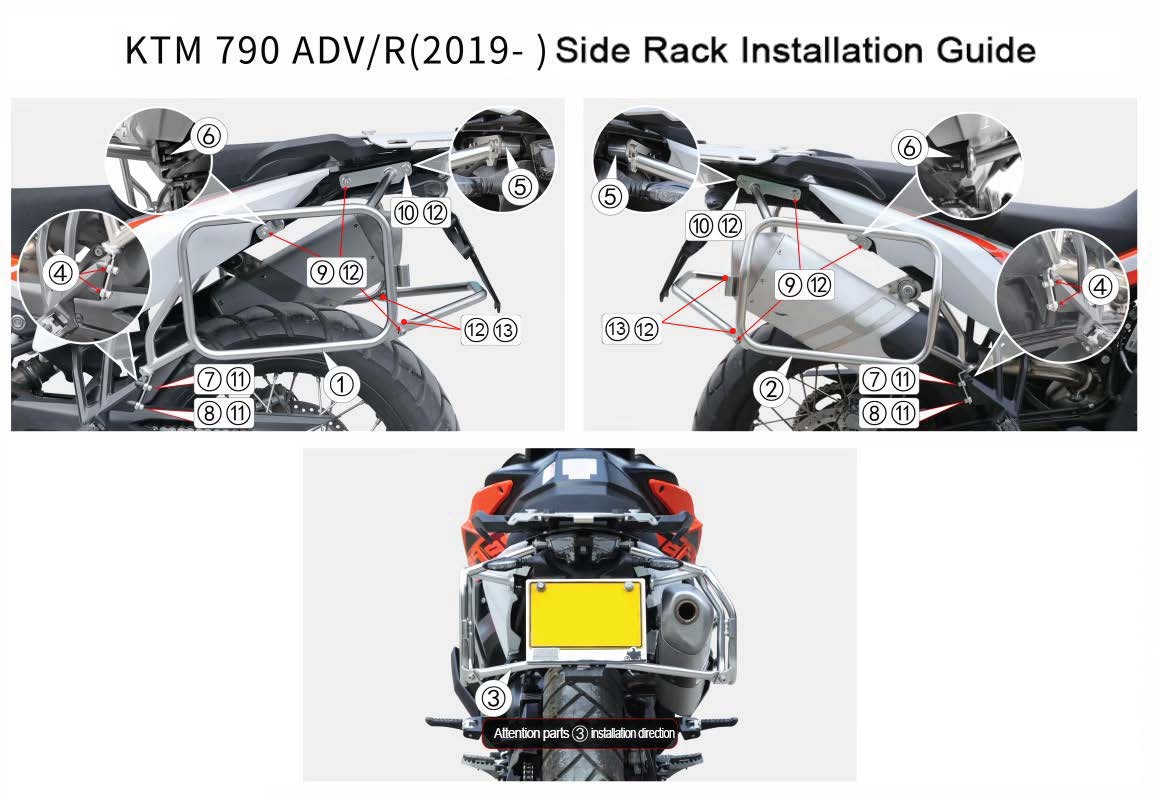 ZESTAW STELAŻY KUFER CENTRALNY + BOCZNE COOCASE KTM 790ADV/R KTM 790/890 19-25 PRAWY KUFER ASYMETRYCZNY