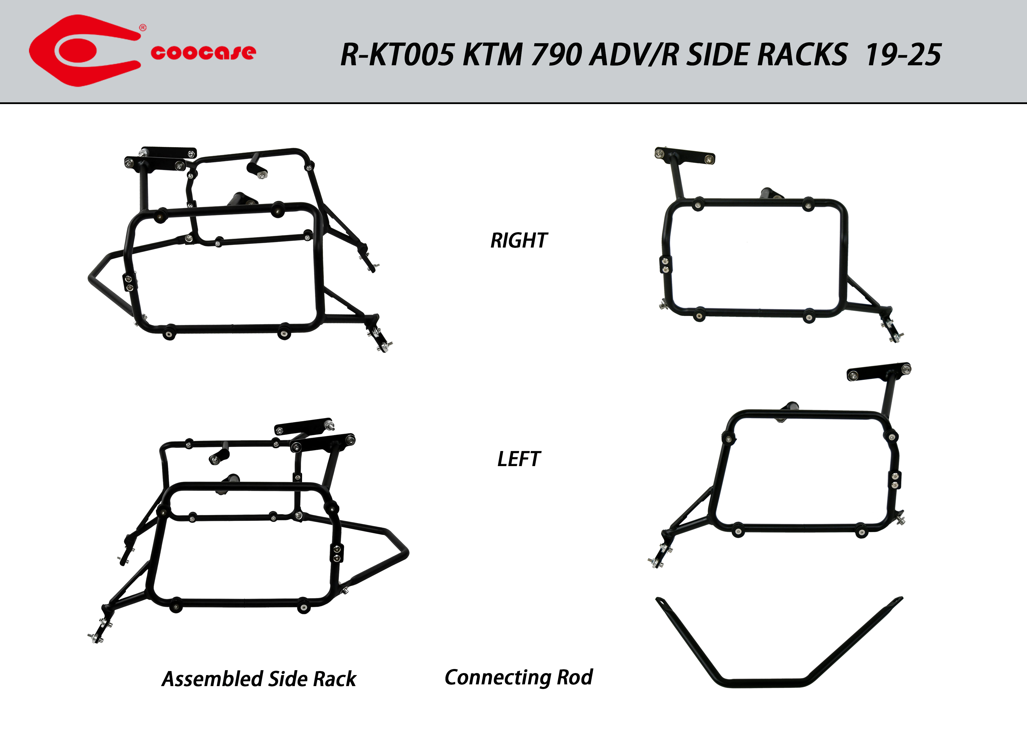 ZESTAW STELAŻY KUFER CENTRALNY + BOCZNE COOCASE KTM 790ADV/R KTM 790/890 19-25 PRAWY KUFER ASYMETRYCZNY