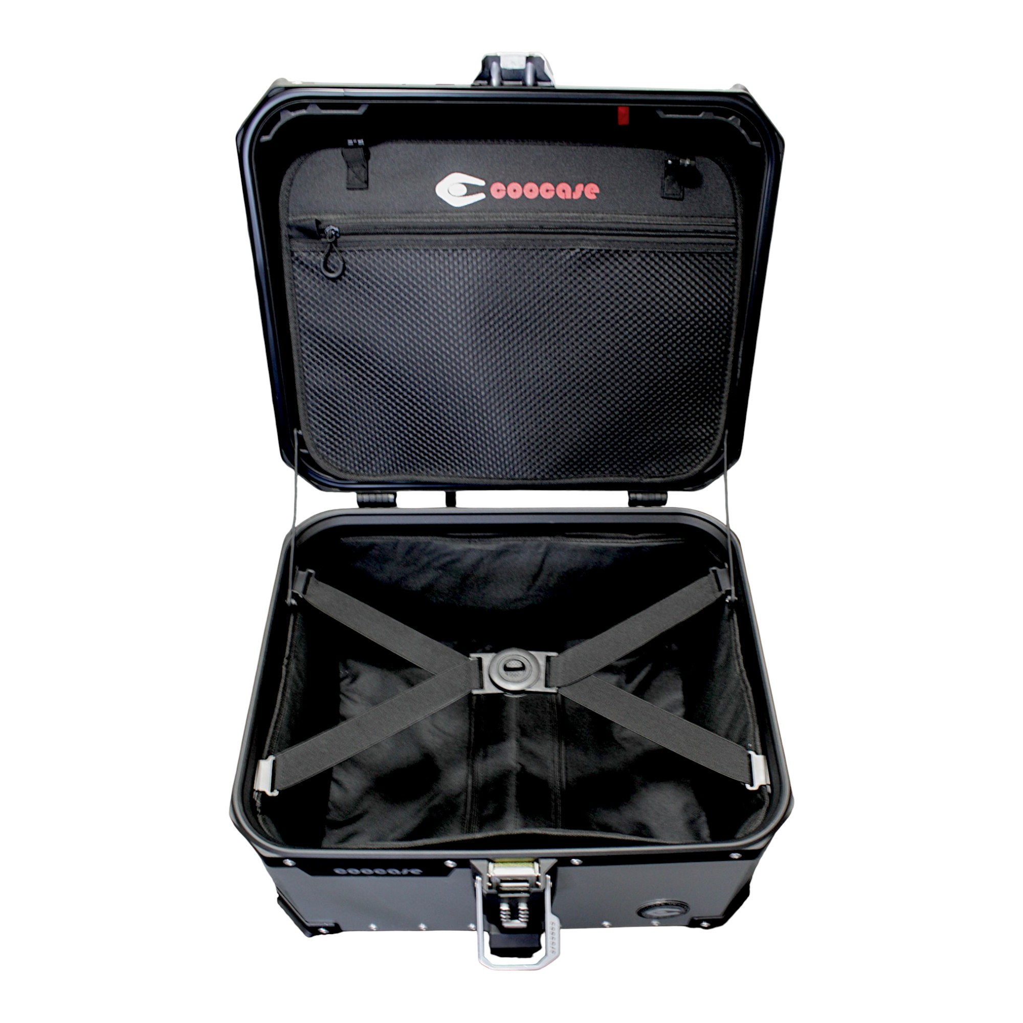 KUFER CENTRALNY ALUMINIOWY COOCASE 55L KEYLESS Z WYSUWANYM OPARCIEM SREBRNY