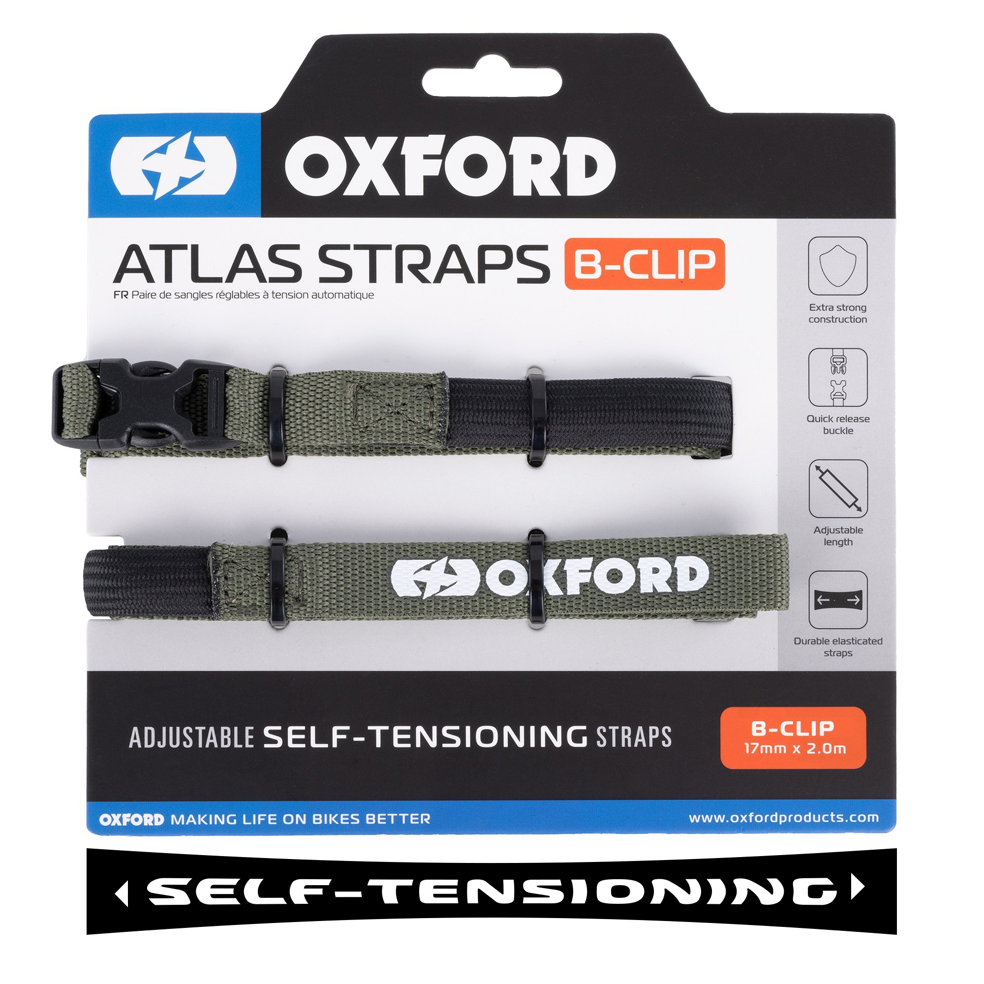 OXFORD PASY TRANSPORTOWE ATLAS B-CLIP 17mm x 2M 2 SZTUKI W ZESTAWIE KOLOR ZIELONY (KHAKI)