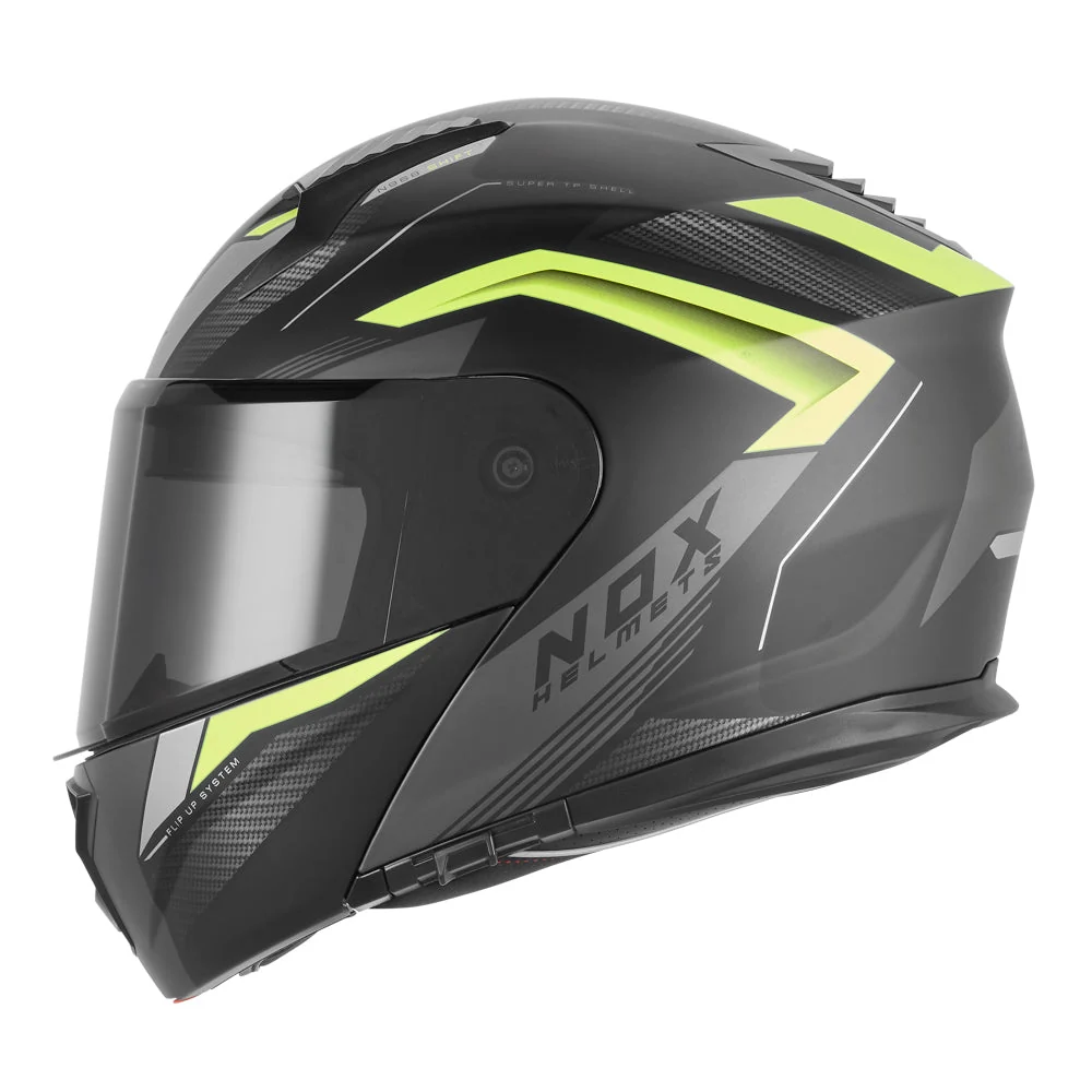 NOX WYPRZEDAŻ KASK SZCZĘKOWY (FLIP-UP) Z BLENDĄ N968 SHIFT KOLOR CZARNY MAT/ŻÓŁTY FLUO