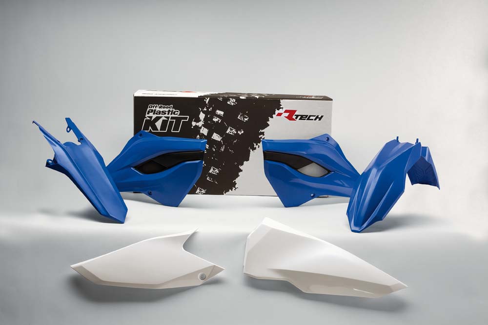RACETECH (RTECH) KOMPLET PLASTIKÓW HUSABERG TE/FE 125/250/300/350/450/501 '13-'14 KOLOR OEM NIEBIESKI BIAŁY