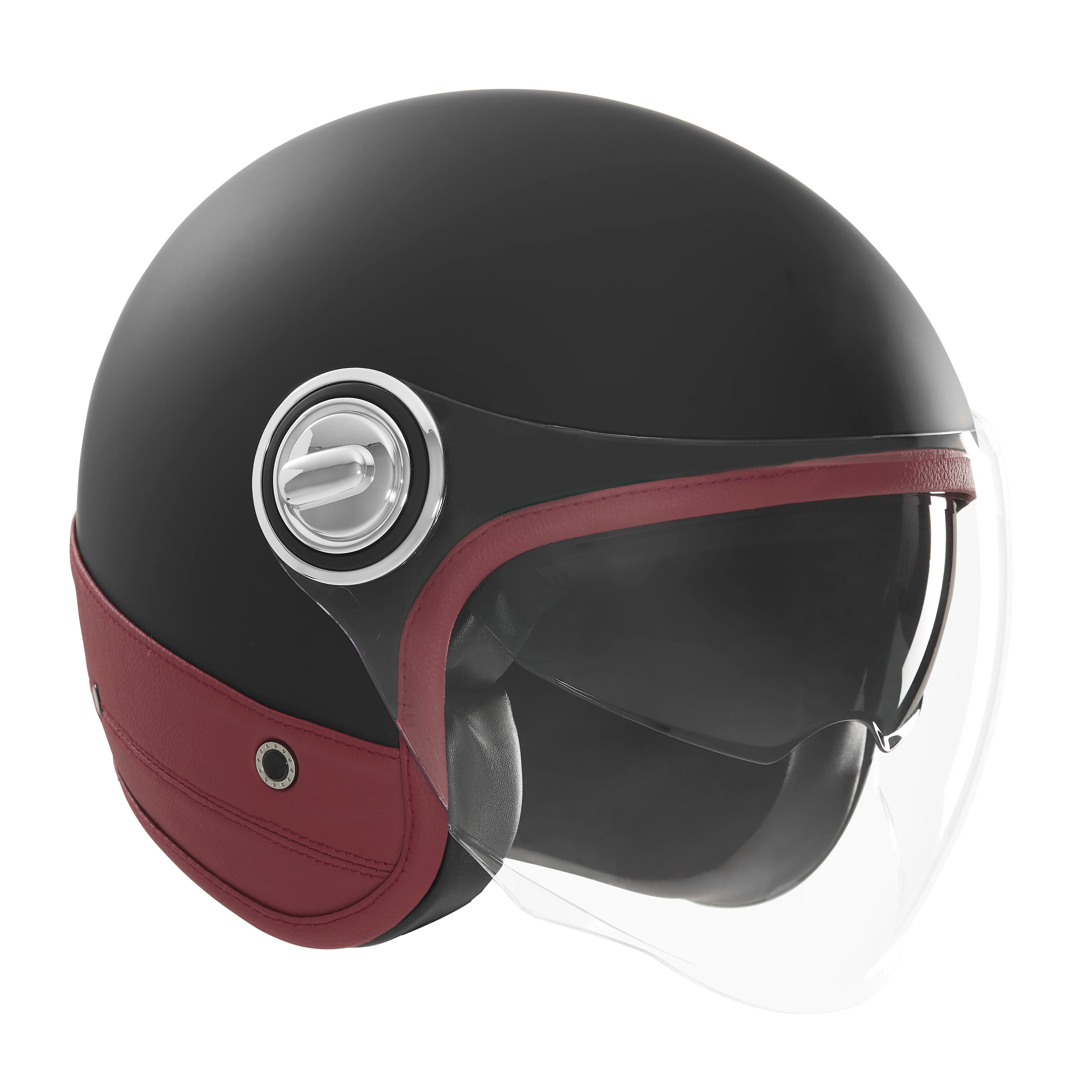 NOX PREMIUM KASK OTWARTY JET HERITAGE LEATHER KOLOR CZARNY MAT/CZERWONY