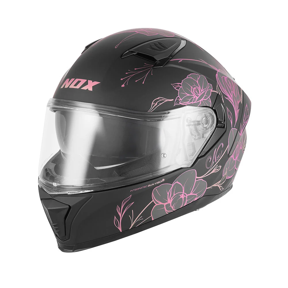 NOX KASK INTEGRALNY (FULL FACE) Z BLENDĄ N402 SPRING KOLOR CZARNY MAT/RÓŻOWY
