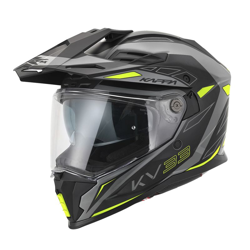 KAPPA KASK KV33 GRAPHIC WIZZARD ENDURO DUAL OFF ROAD Z SZYBĄ I BLENDĄ KOLOR CZARNY SZARY ŻÓŁTY FLUO MATT ROZMIAR 61 / XL (HOMOLO