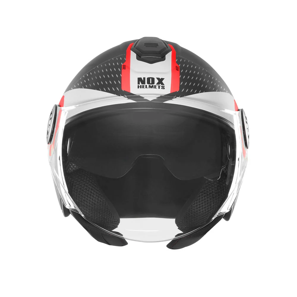 NOX WYPRZEDAŻ KASK OTWARTY JET Z BLENDĄ N182 ROUND KOLOR CZARNY MAT/CZERWONY