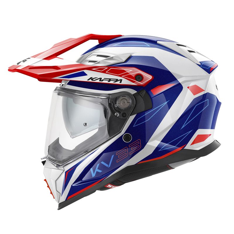 KAPPA KASK KV33 GRAPHIC WIZZARD ENDURO DUAL OFF ROAD Z SZYBĄ I BLENDĄ KOLOR BIAŁY CZERWONY NIEBIESKI (HOMOLOGACJA ECE 22R06)
