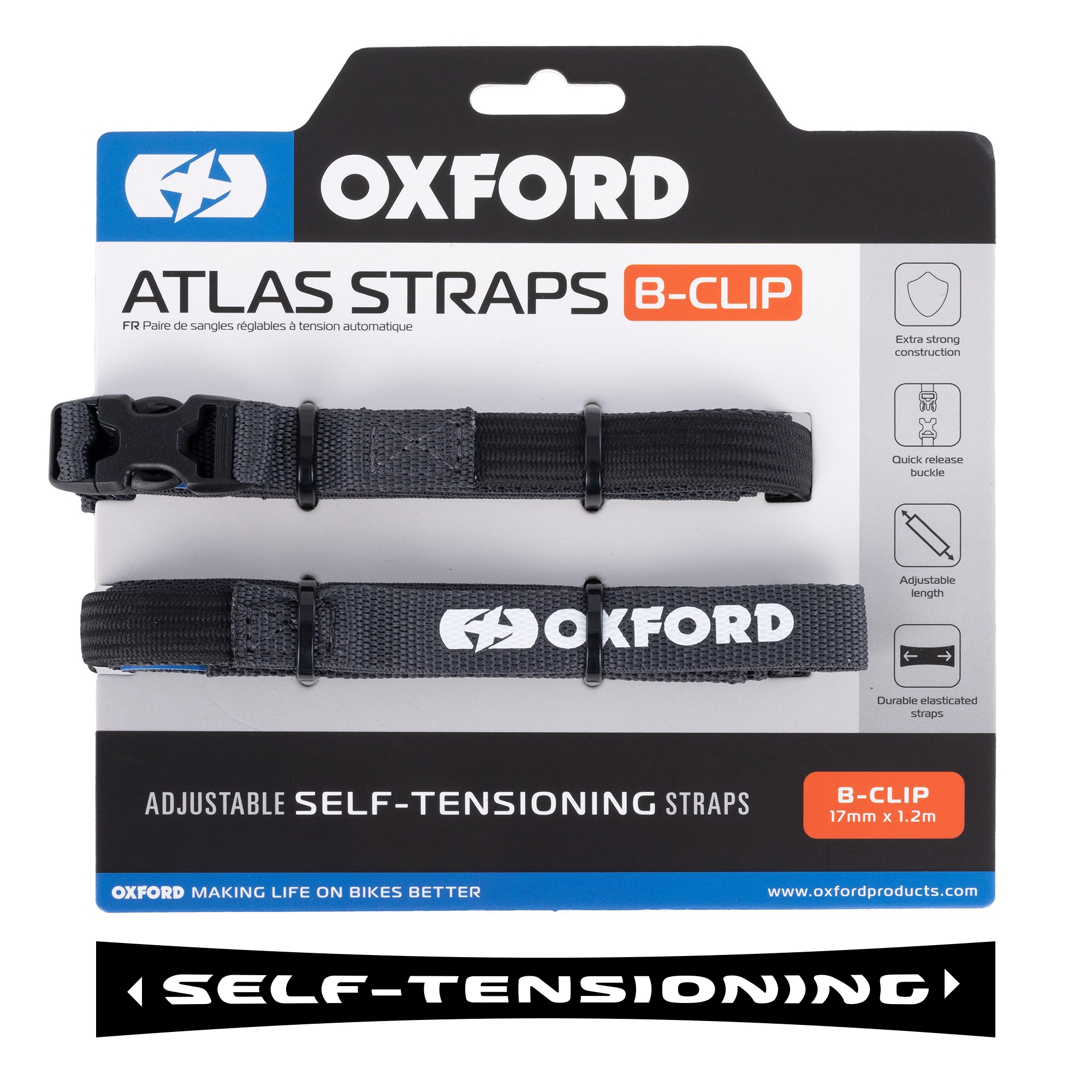 OXFORD PASY TRANSPORTOWE ATLAS B-CLIP 17mm x 1.2M 2 SZTUKI W ZESTAWIE KOLOR SZARY