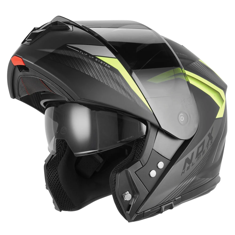 NOX WYPRZEDAŻ KASK SZCZĘKOWY (FLIP-UP) Z BLENDĄ N968 SHIFT KOLOR CZARNY MAT/ŻÓŁTY FLUO
