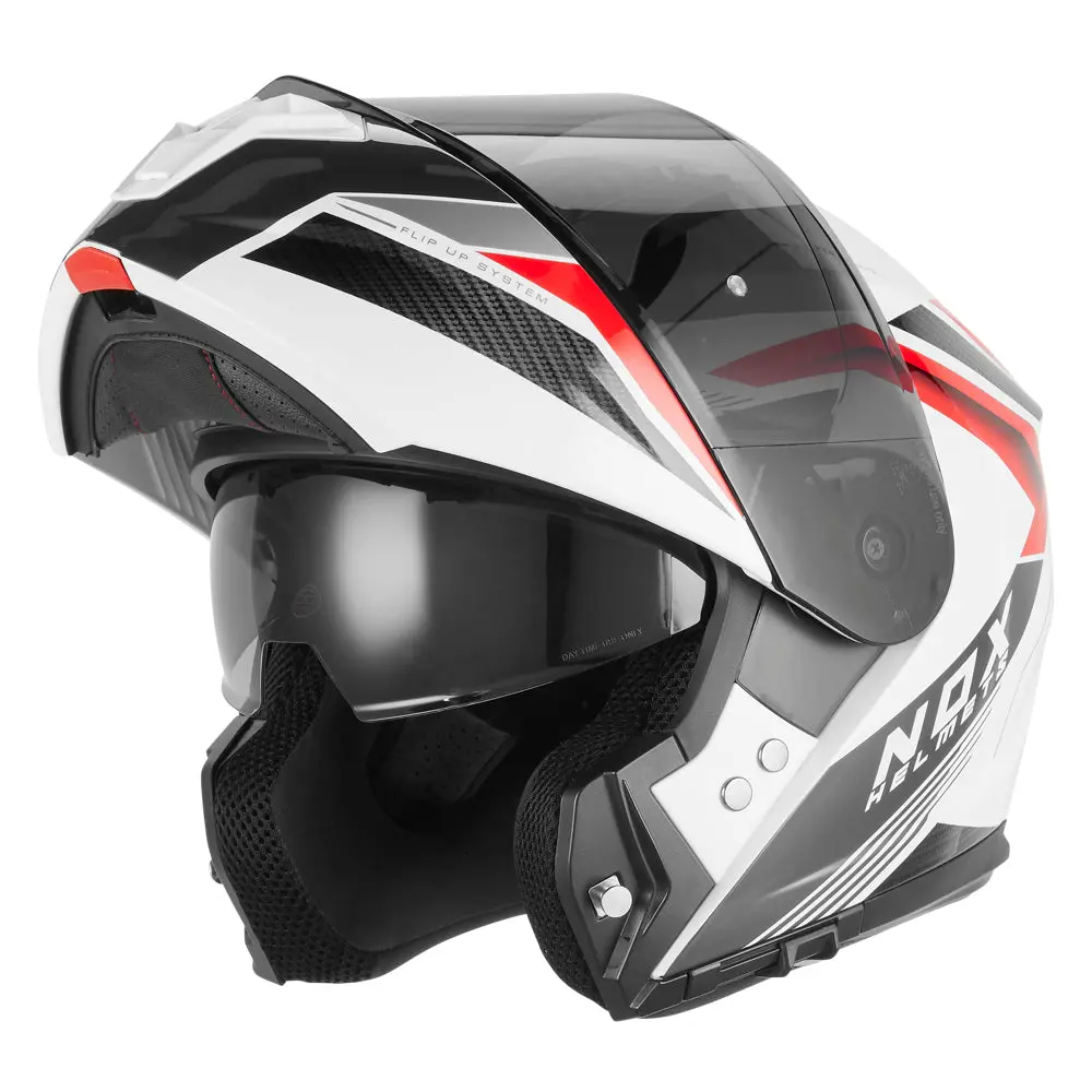 NOX WYPRZEDAŻ KASK SZCZĘKOWY (FLIP-UP) Z BLENDĄ N968 SHIFT KOLOR CZARNY/CZERWONY/BIAŁY