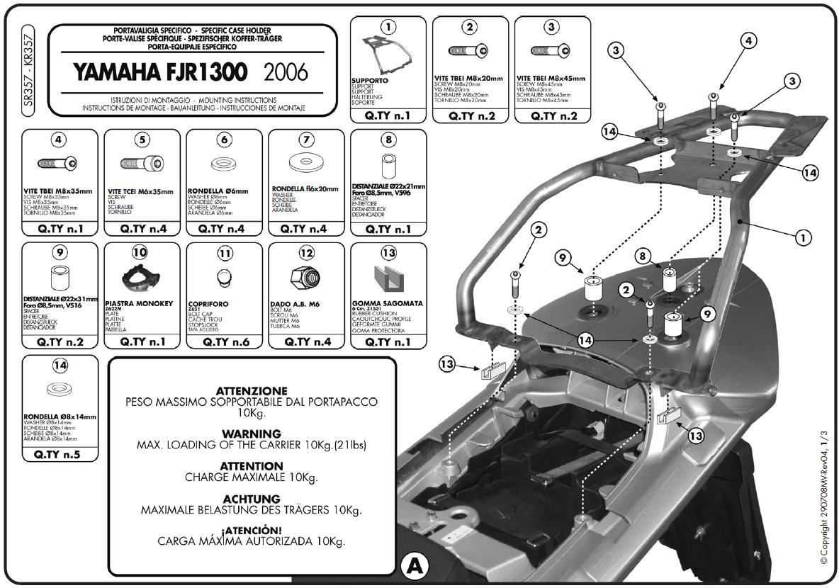 KAPPA STELAŻ KUFRA CENTRALNEGO YAMAHA FJR 1300 '06-'20 ( Z PŁYTĄ MONOKEY )