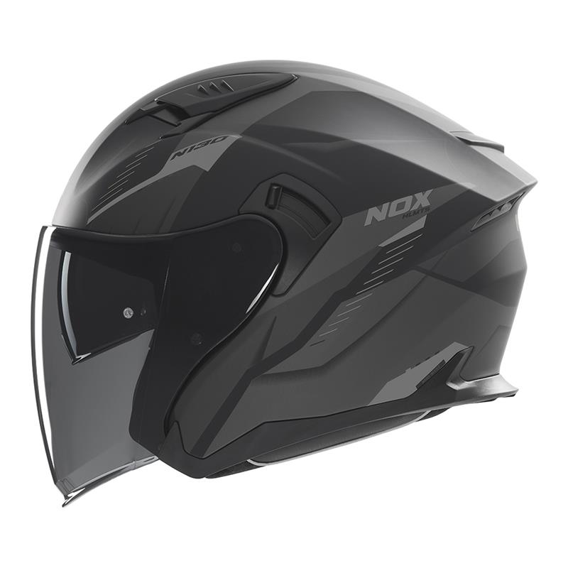 NOX WYPRZEDAŻ KASK OTWARTY JET Z BLENDĄ N130 MYST KOLOR CZARNY/SREBRNY MAT ROZMIAR S