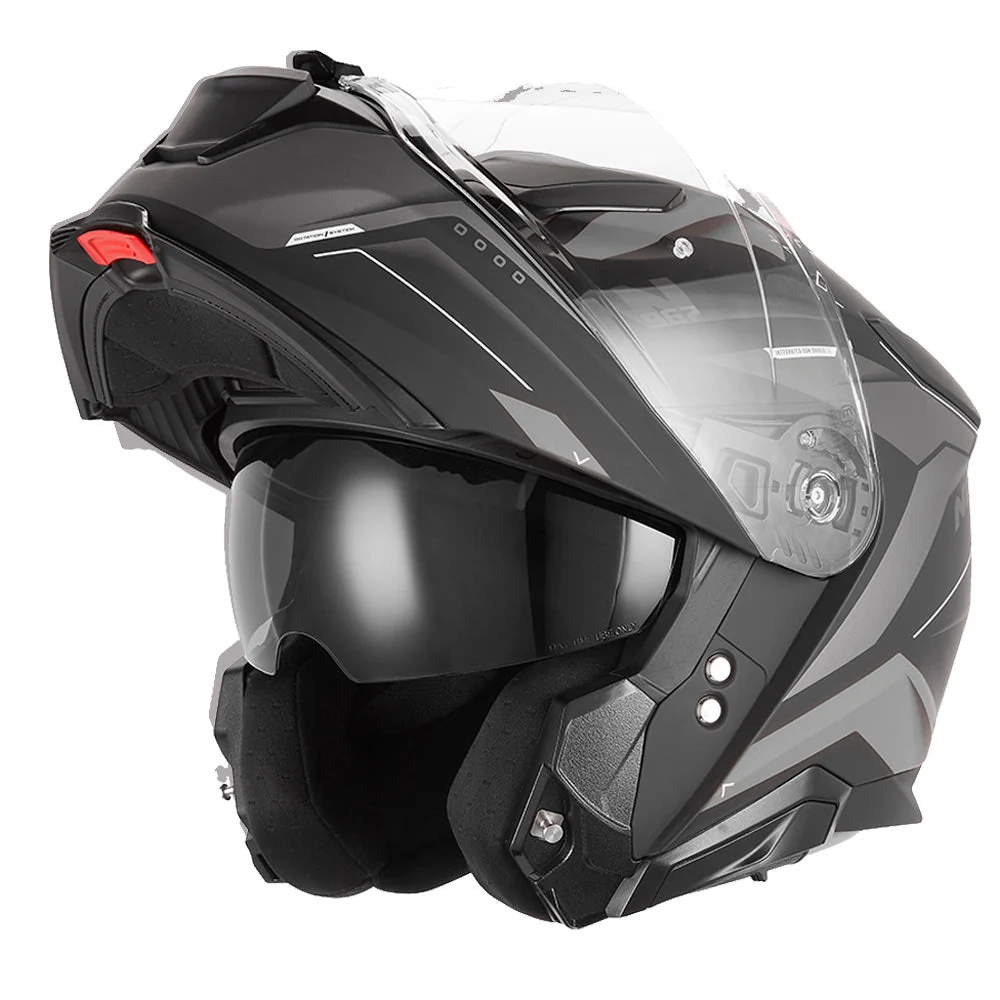 NOX WYPRZEDAŻ KASK SZCZĘKOWY (FLIP-UP) Z BLENDĄ N967 CONQUER KOLOR CZARNY MAT/SREBRNY (PINLOCK DO TEGO MODELU - FILMPINLOCK70DKS