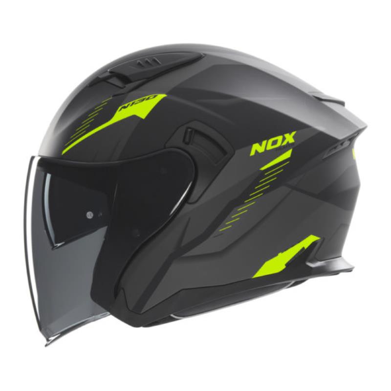 NOX WYPRZEDAŻ KASK OTWARTY JET Z BLENDĄ N130 MYST KOLOR CZARNY/ŻÓŁTY FLUO MAT ROZMIAR S