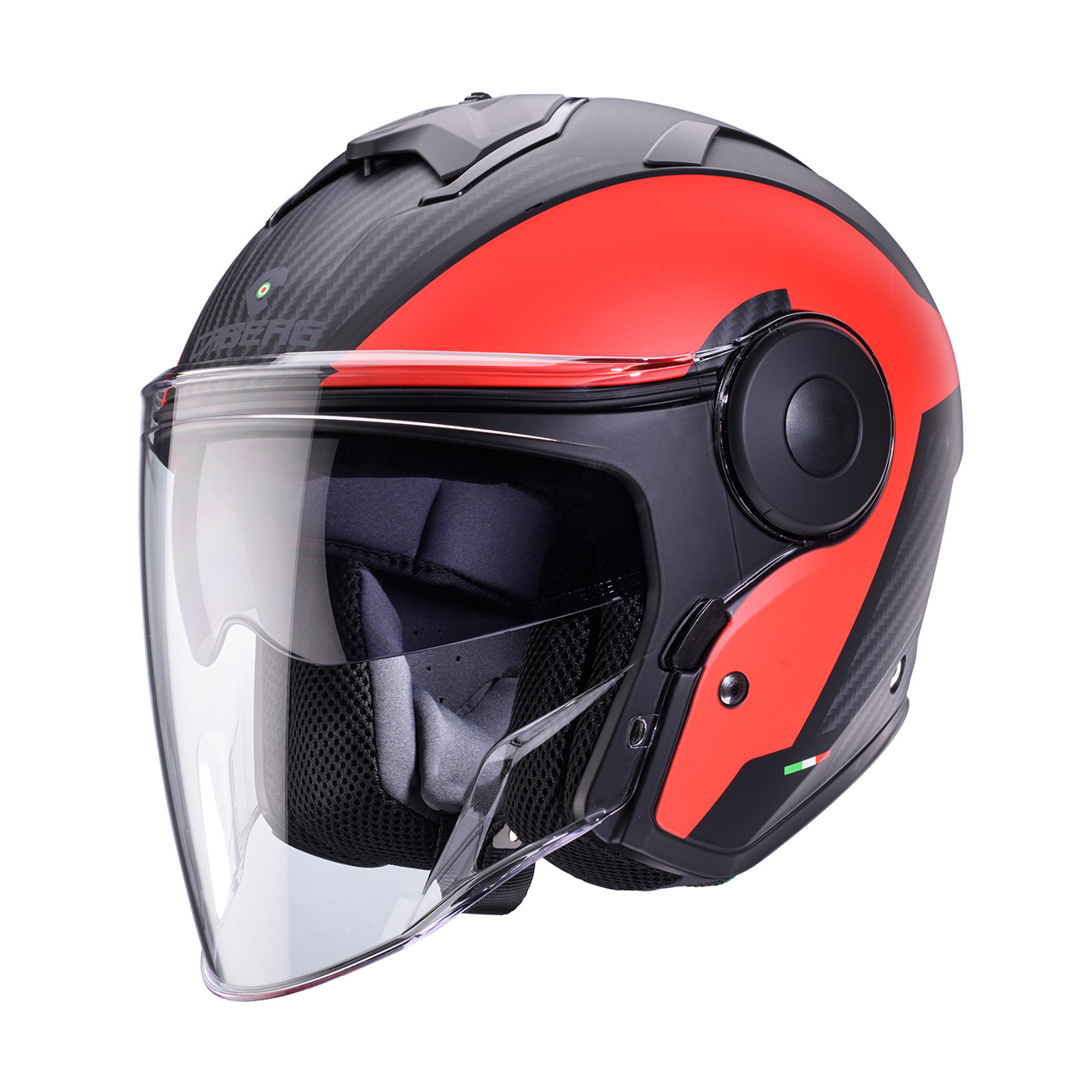 CABERG KASK OTWARTY JET Z BLENDĄ MODEL SOHO MILANO KOLOR CZERWONY/CZARNY MAT
