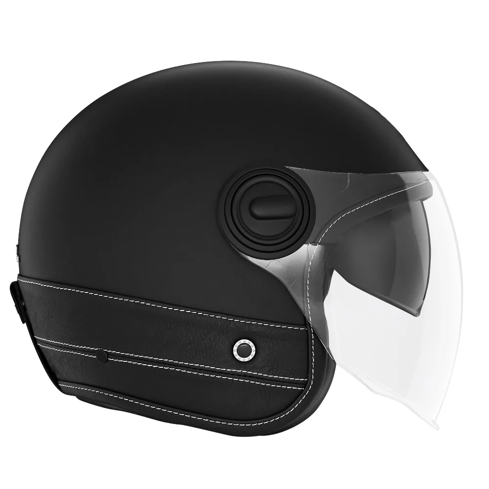 NOX PREMIUM KASK OTWARTY JET HERITAGE LEATHER KOLOR CZARNY MAT/CZARNY