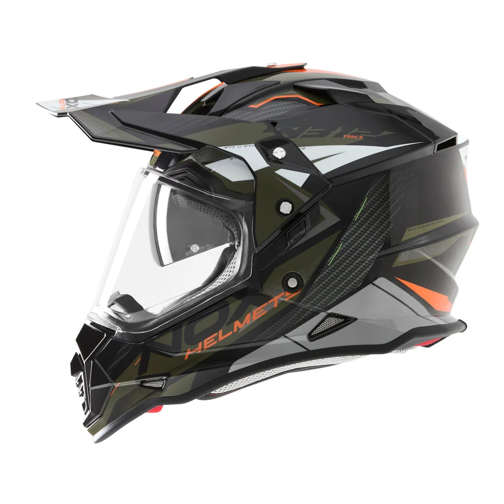 NOX WYPRZEDAŻ KASK OFFROAD / TRAIL DUOSPORT (DUAL) N312 TRACK Z SZYBKĄ I BLENDĄ KOLOR POMARAŃCZOWY/ZIELONY (KHAKI)