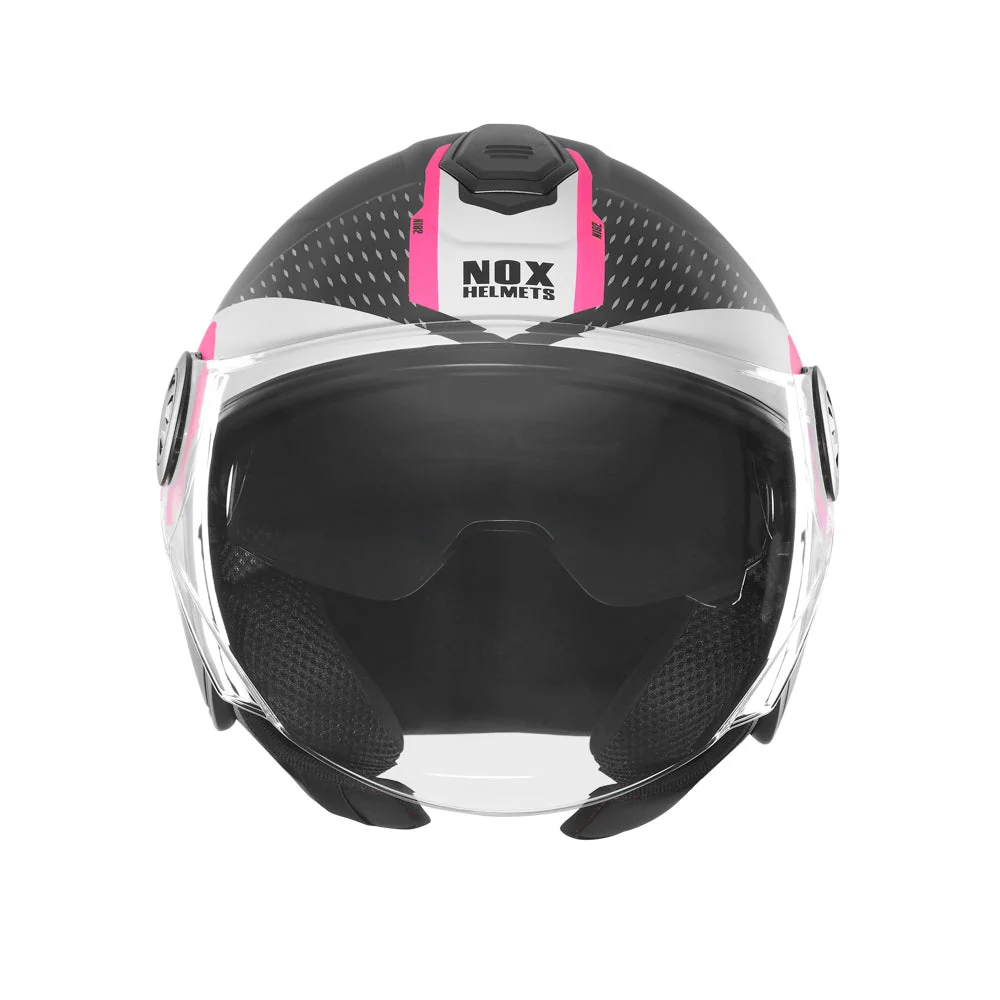 NOX WYPRZEDAŻ KASK OTWARTY JET Z BLENDĄ N182 ROUND KOLOR CZARNY MAT/RÓŻOWY