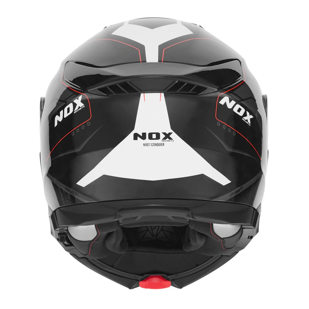 NOX WYPRZEDAŻ KASK SZCZĘKOWY (FLIP-UP) Z BLENDĄ N967 CONQUER KOLOR CZERWONY/BIAŁY/CZARNY (PINLOCK DO TEGO MODELU - FILMPINLOCK70