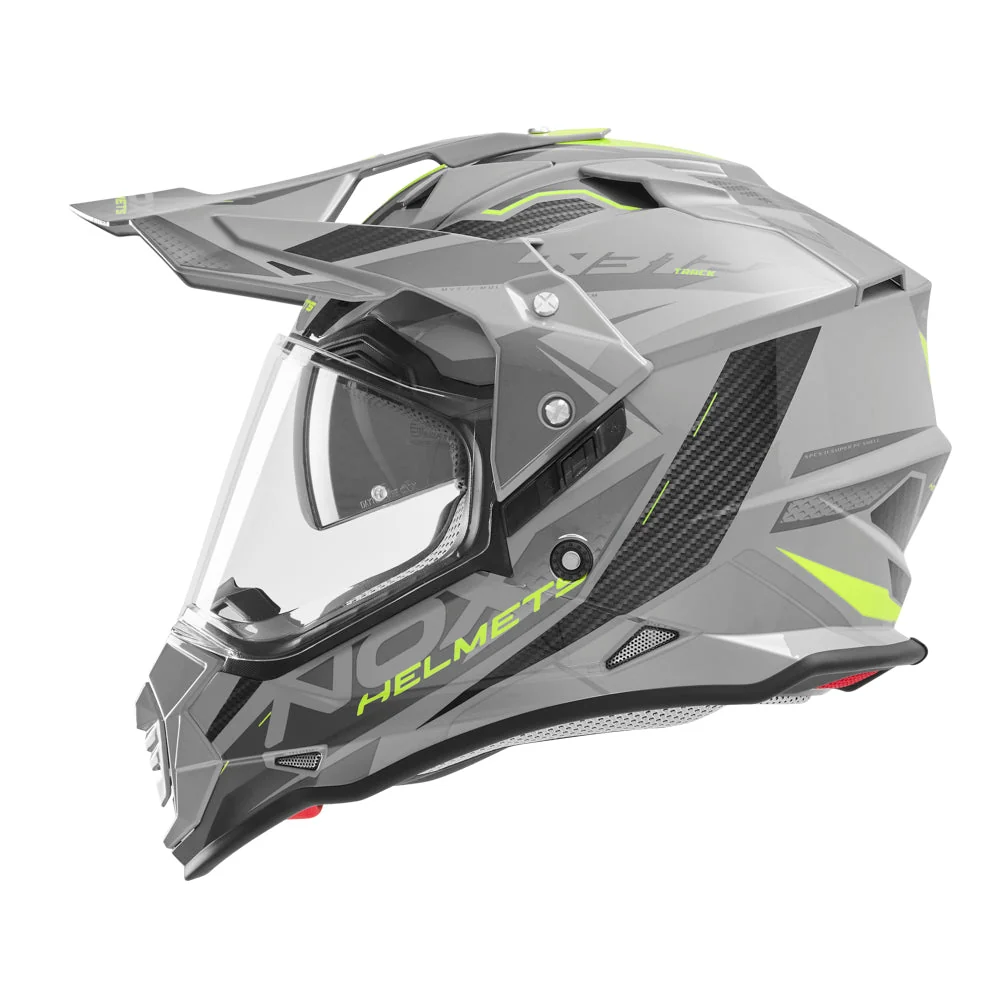 NOX WYPRZEDAŻ KASK OFFROAD / TRAIL DUOSPORT (DUAL) N312 TRACK Z SZYBKĄ I BLENDĄ KOLOR SZARY/ŻÓŁTY FLUO