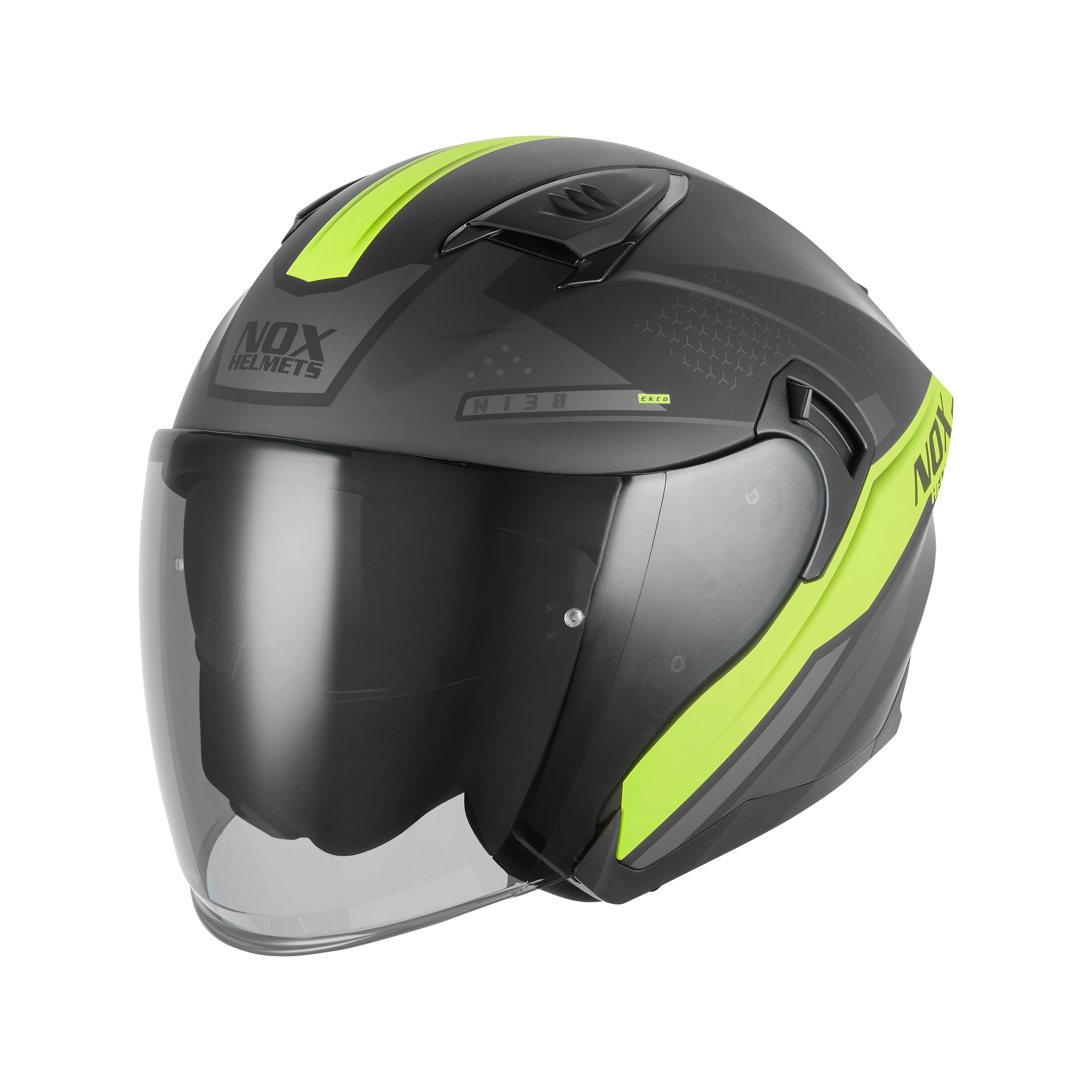 NOX WYPRZEDAŻ WYPRZEDAZ KASK OTWARTY JET Z BLENDĄ N130 EKTO KOLOR ŻÓŁTY FLUO/CZARNY MAT