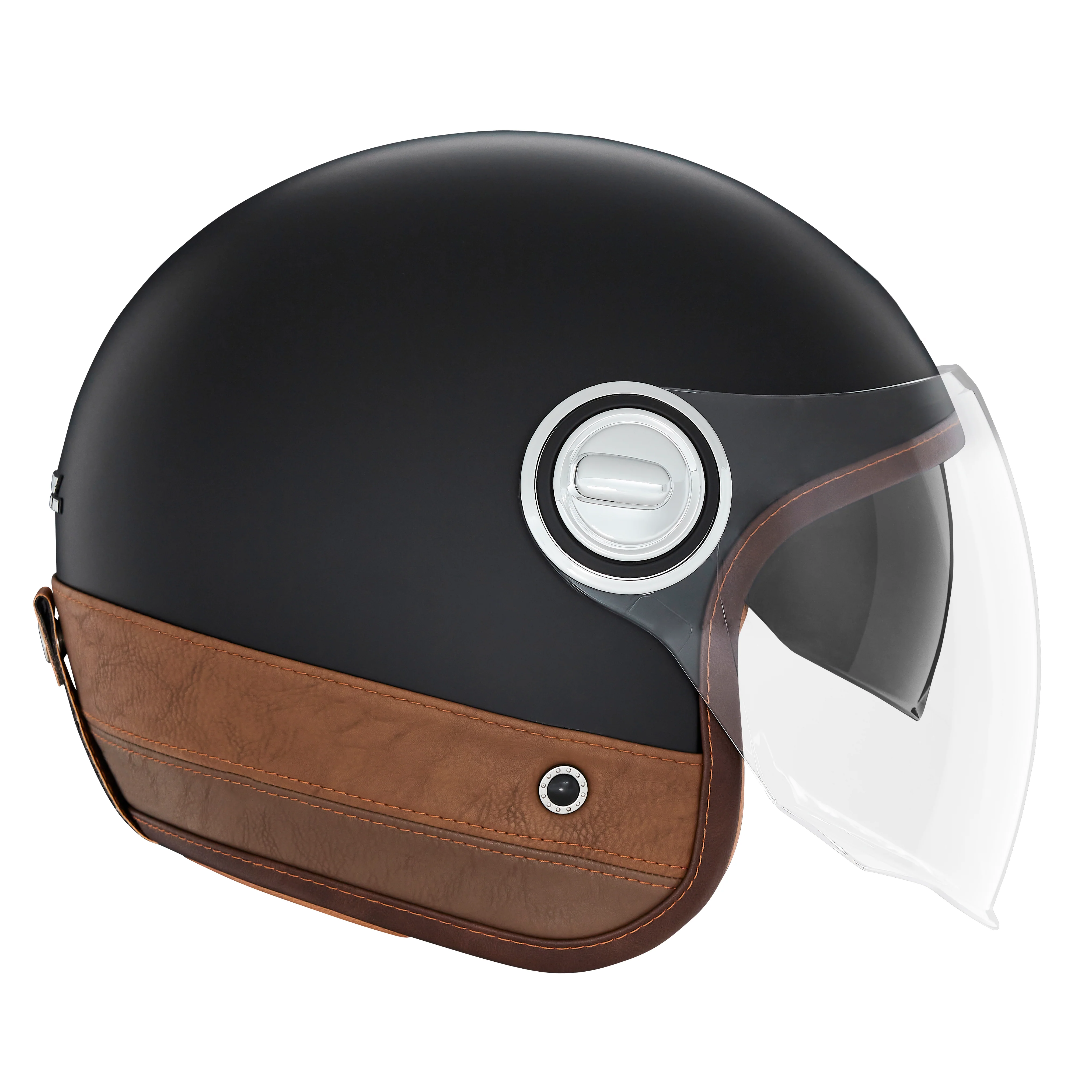 NOX PREMIUM KASK OTWARTY JET HERITAGE LEATHER KOLOR CZARNY/BRĄZOWY