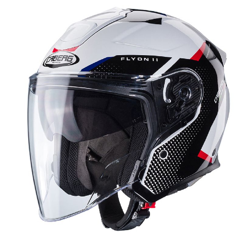 CABERG PROMOCJA KASK OTWARTY JET OTWARTY FLYON II BOSS KOLOR BIAŁY/CZARNY/CZERWONY/NIEBIESKI