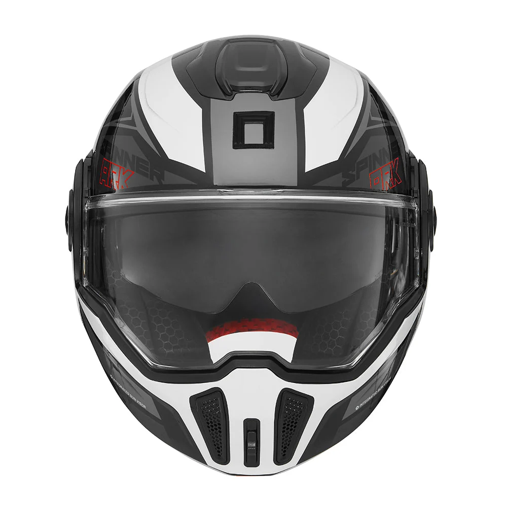 NOX PREMIUM KASK SZCZĘKOWY FLIP-BACK (SZCZĘKA DO TYŁU) Z BLENDĄ SPINNER ARK KOLOR CZARNY/BIAŁY/RÓŻOWY